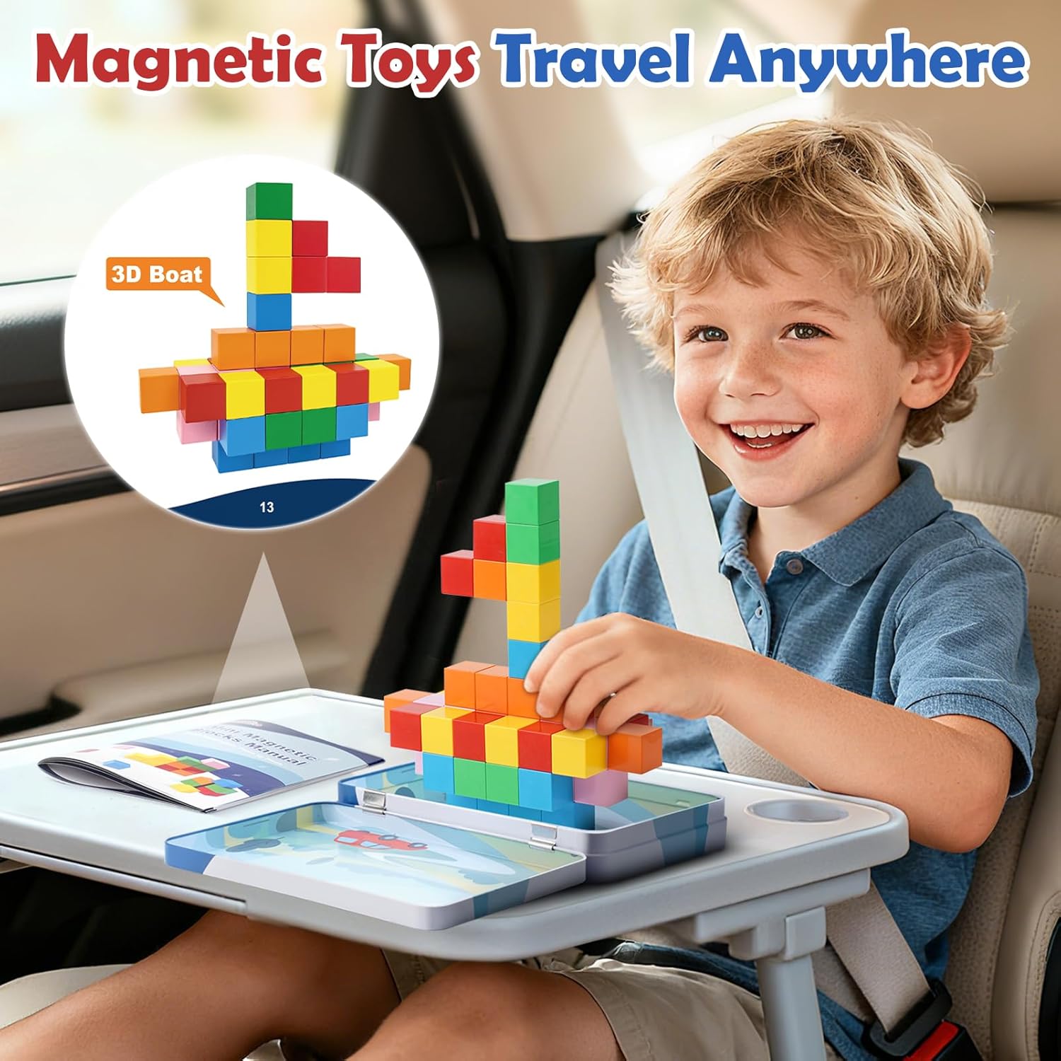 52 PCS Magnetic Blocks with Metal Box, 0.8in Mini Building Cubes Protable Travel Airplane Classroom Toys for Kids Ages 3+, STEM Educational Building Set for Toddlers Boys & Girls Birthday Gifts