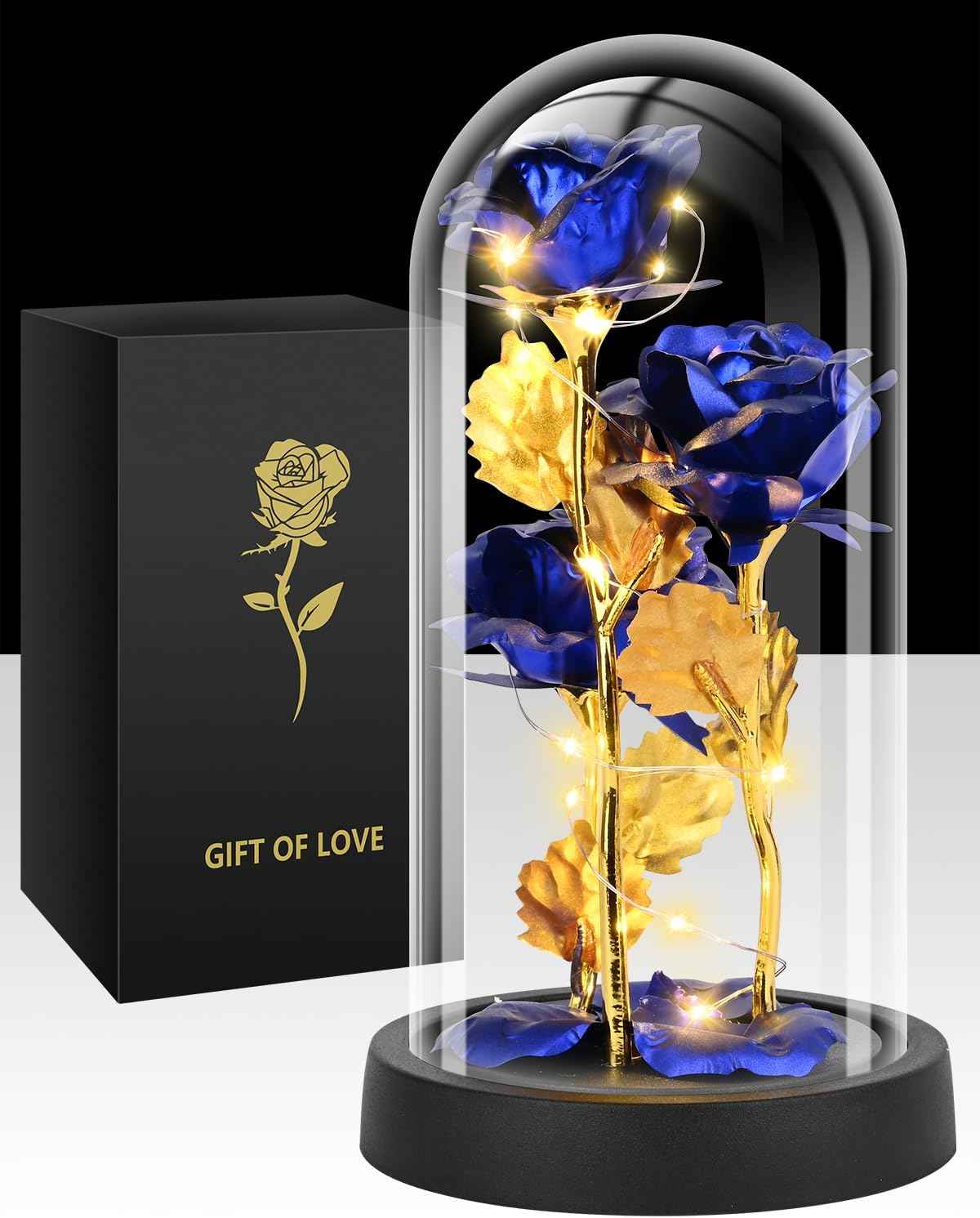 Valentines Day Rose Gifts for Her, Womens Gift for Birthday Gifts for Women Mom Wife Girlfriend, Light Up Rose in A Glass Dome, Rose Gifts for Valentines, Mothers Day, Womens Day (Red)