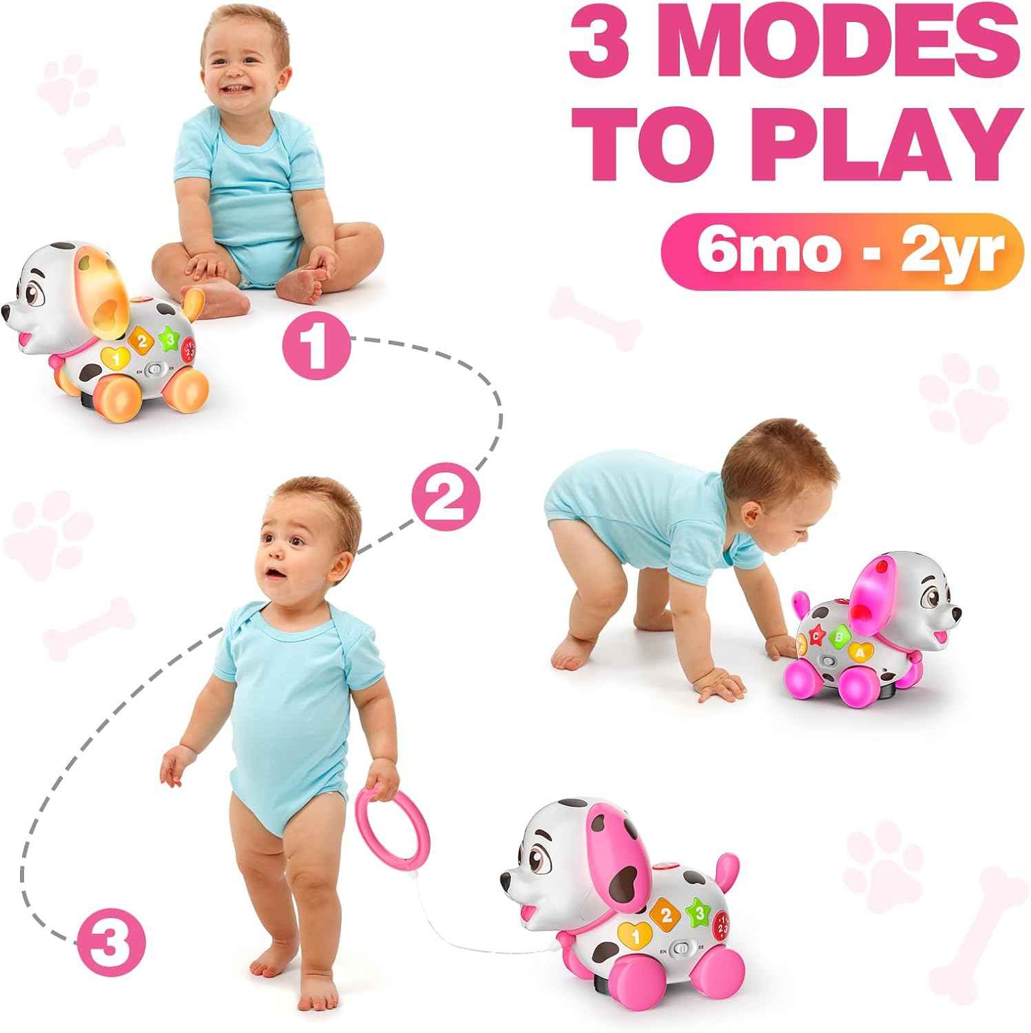 Baby Puppy Toys 6-12 Months, 1st Birthday Gifts for One Year Old, 6 7 8 9 10 12-18 Months Toy for Baby Christmas Gift, Bilingual Crawling Walking Toy for 1 Year Old Girl Boy, ABC,123s, Music