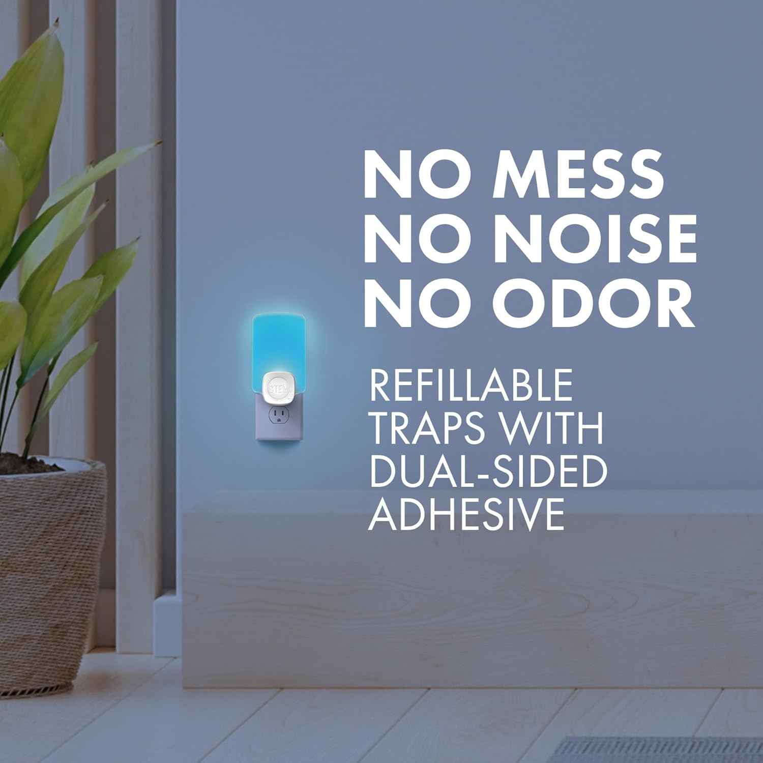STEM Light Trap: Indoor Fruit Fly Trap, Effective Insect Control for Home, Attracts and Traps Flying Insects, Emits Soft Blue Light, Starter Kit with 2 Plug-In Devices and 2 Cartridges
