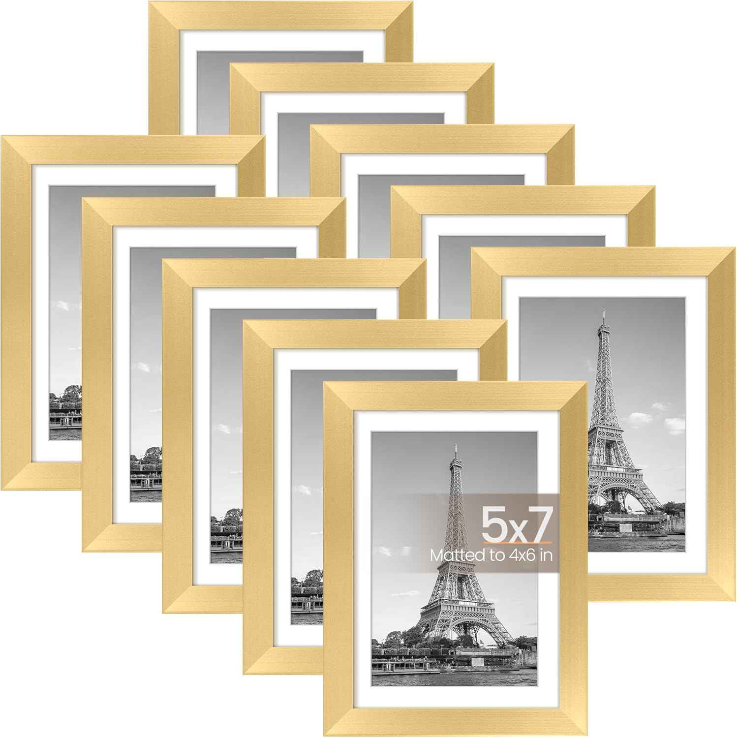 upsimples 5x7 Picture Frame Set of 10, Display Pictures 4x6 with Mat or 5x7 Without, Multi Photo Frames Collage for Wall or Tabletop Display, Black