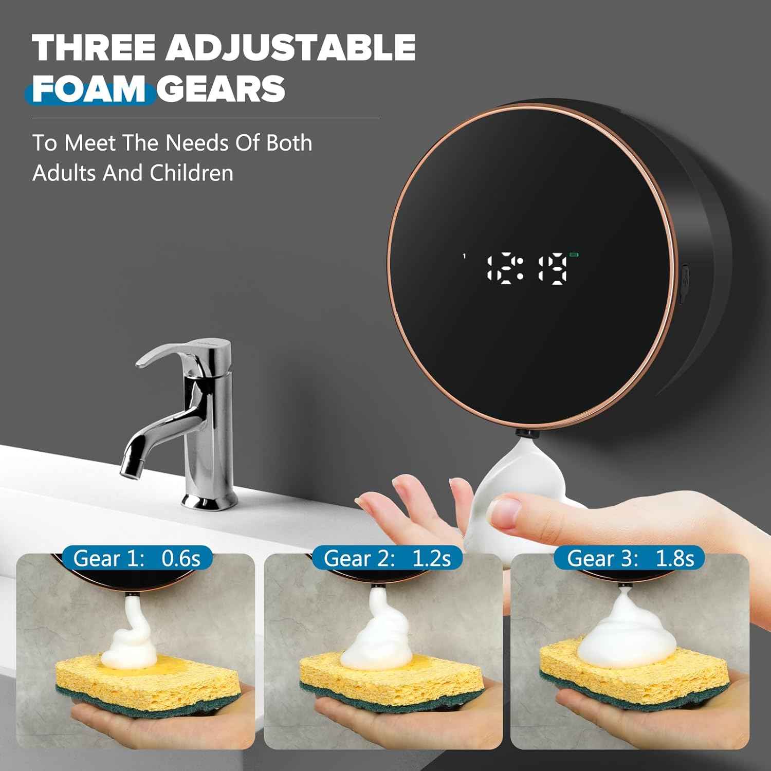 Automatic Soap Dispenser Foam Bathroom: Wall Mount Rechargeable Touchless Adjustable Auto Smart Electric Plastic Black Foaming Soap Dispenser with Clock - Kitchen - Hand Dish Lotion Couple Kids