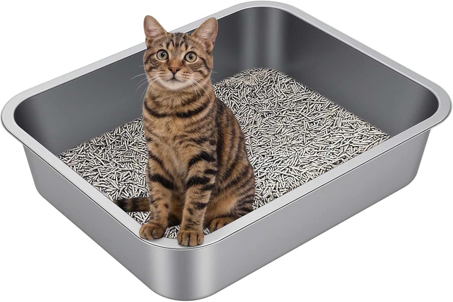 stainless steel metal cat litter box with high sides odor-free non-stick for indoor cats and kittens