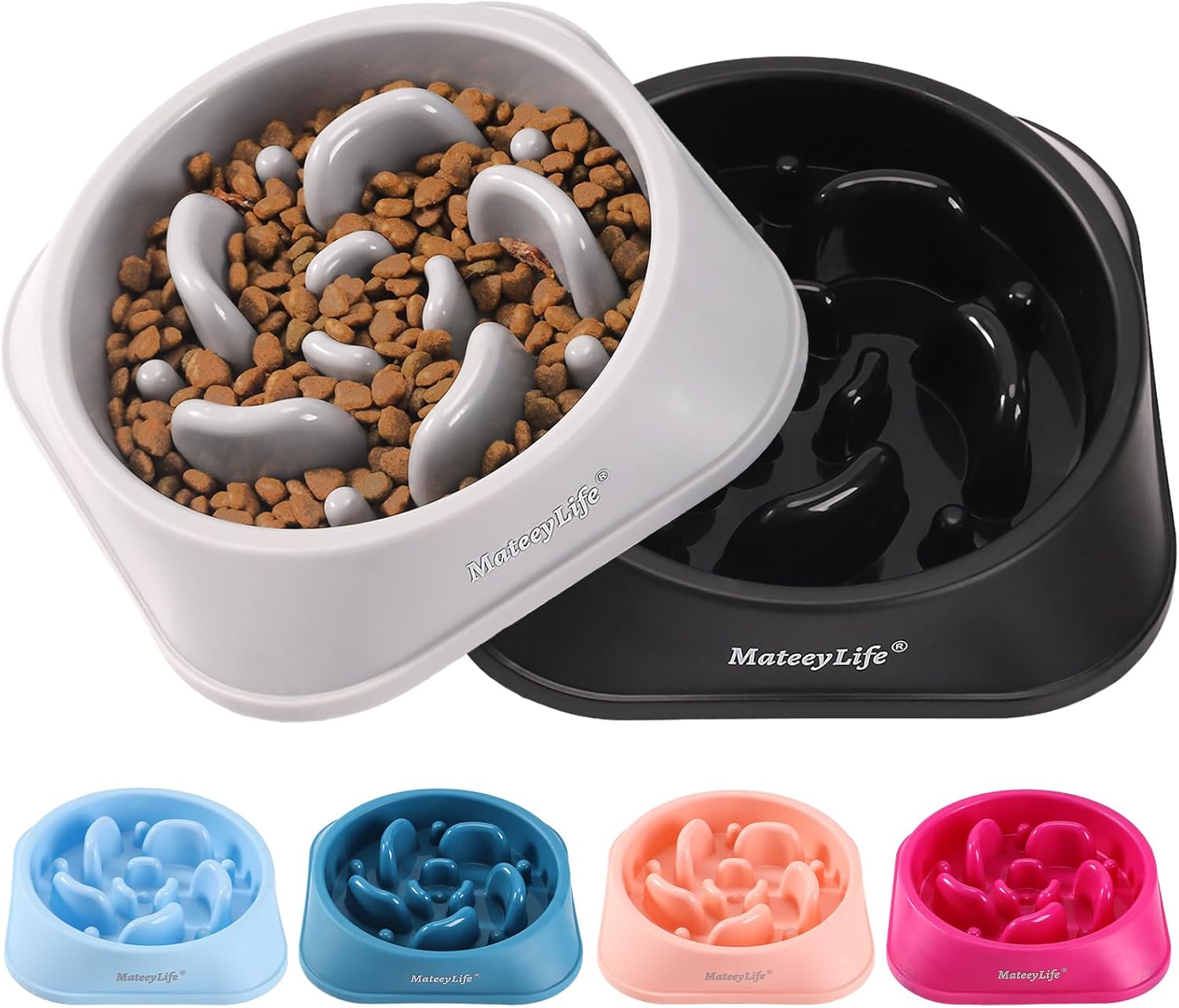 MateeyLife slow feeder dog bowls, 2PCS, anti-choking puzzle dog food bowls, anti-slip interactive feeding slow down eating for medium breeds