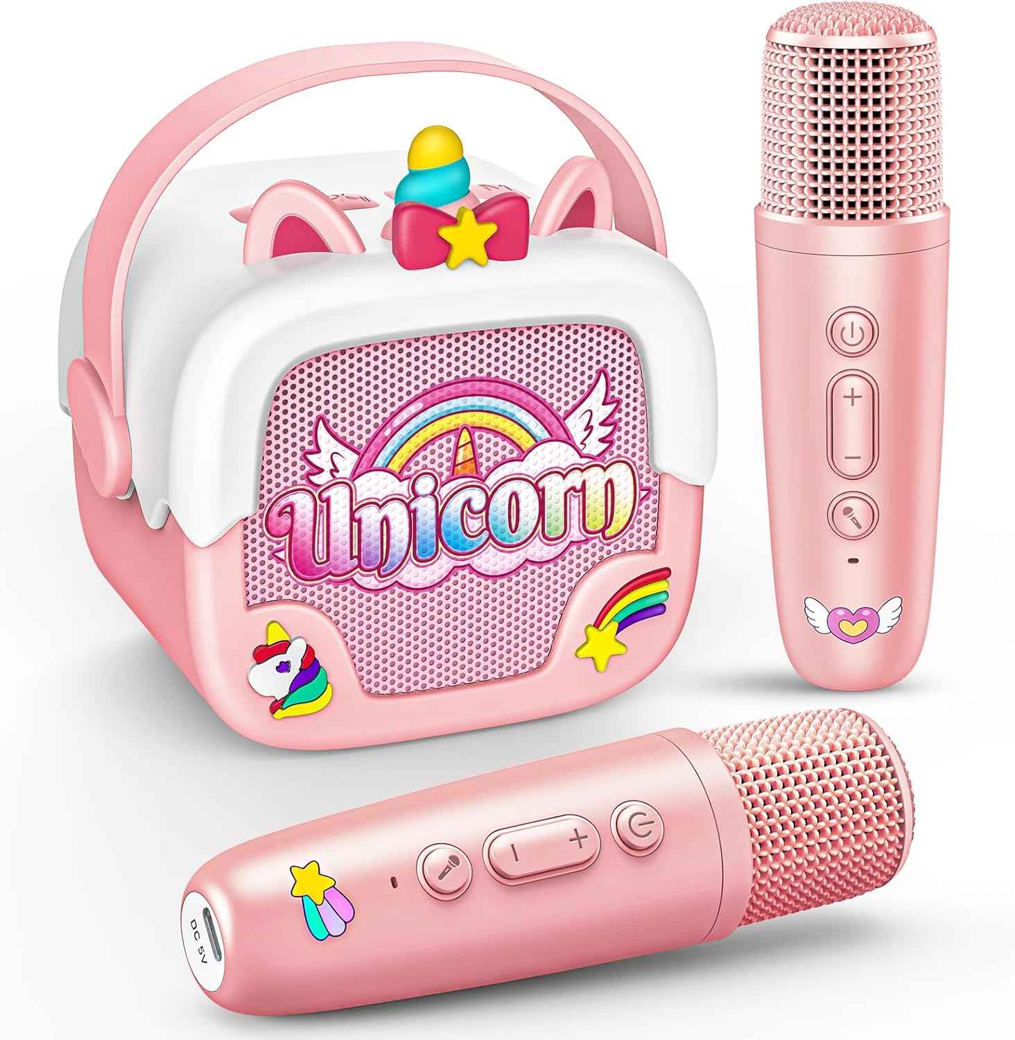 Mini Karaoke Machine for Kids Girls: Unicorn Portable Bluetooth Speakers with 2 Wireless Mic Toys for Girls Age 4-6 7 8 9 Years Old Girl Easter Birthday Gifts for 5 6 7 8 9 10 11 Years Teens Purple