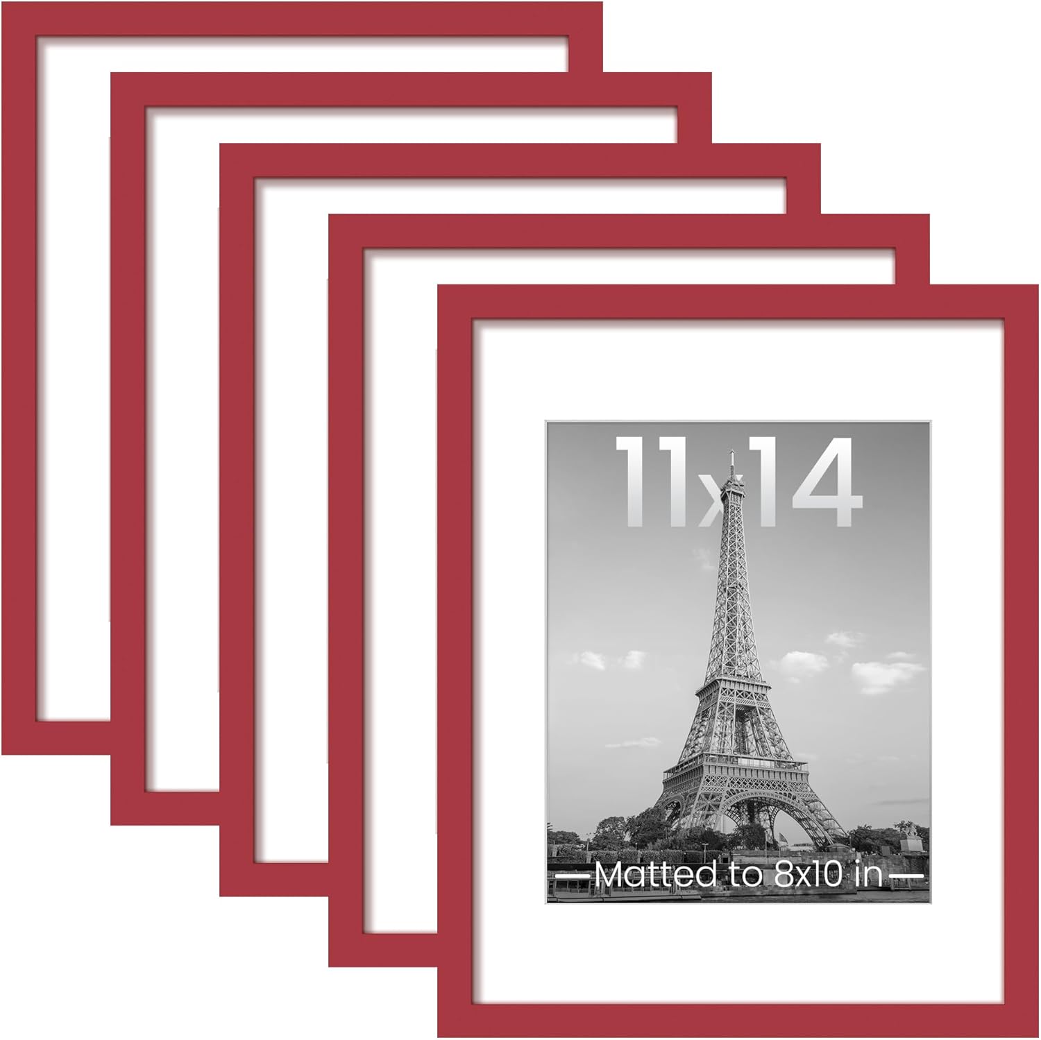 upsimples 11x14 Picture Frame Set of 5, Display Pictures 8x10 with Mat or 11x14 Without Mat, Wall Gallery Photo Frames, Black