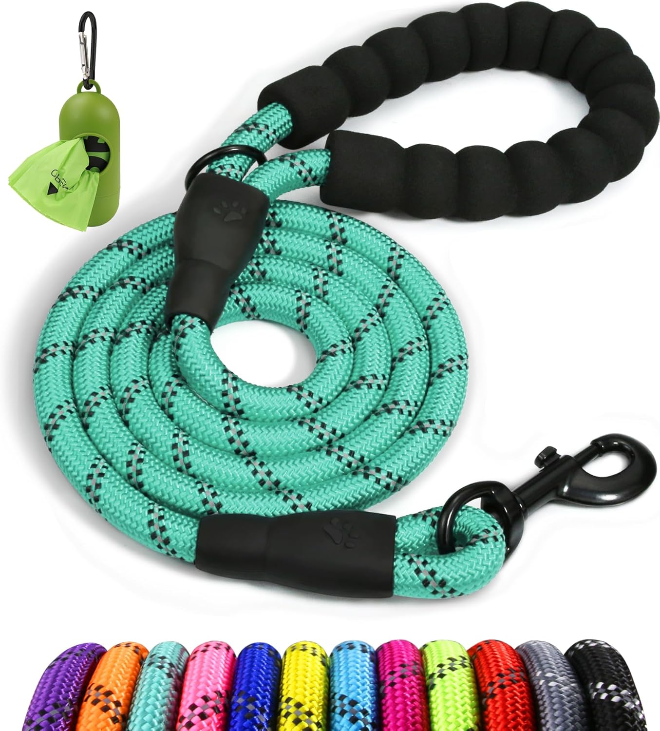 Taglory 6 FT Rope Dog Leash for Medium Large Dogs with Padded Handle, Reflective Threads, 1/2 inch, Black