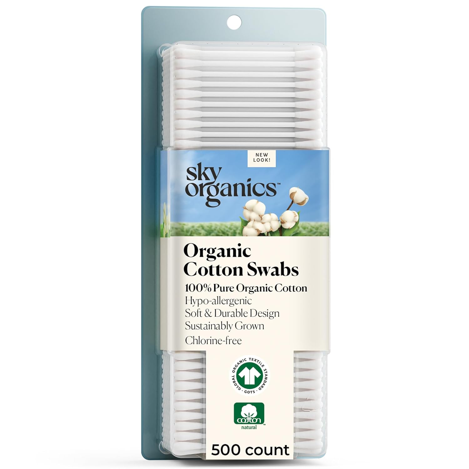 Sky Organics organic baby cotton swabs, 60 count, ultra soft, baby safe tips, strong and durable, hypoallergenic, chlorine free