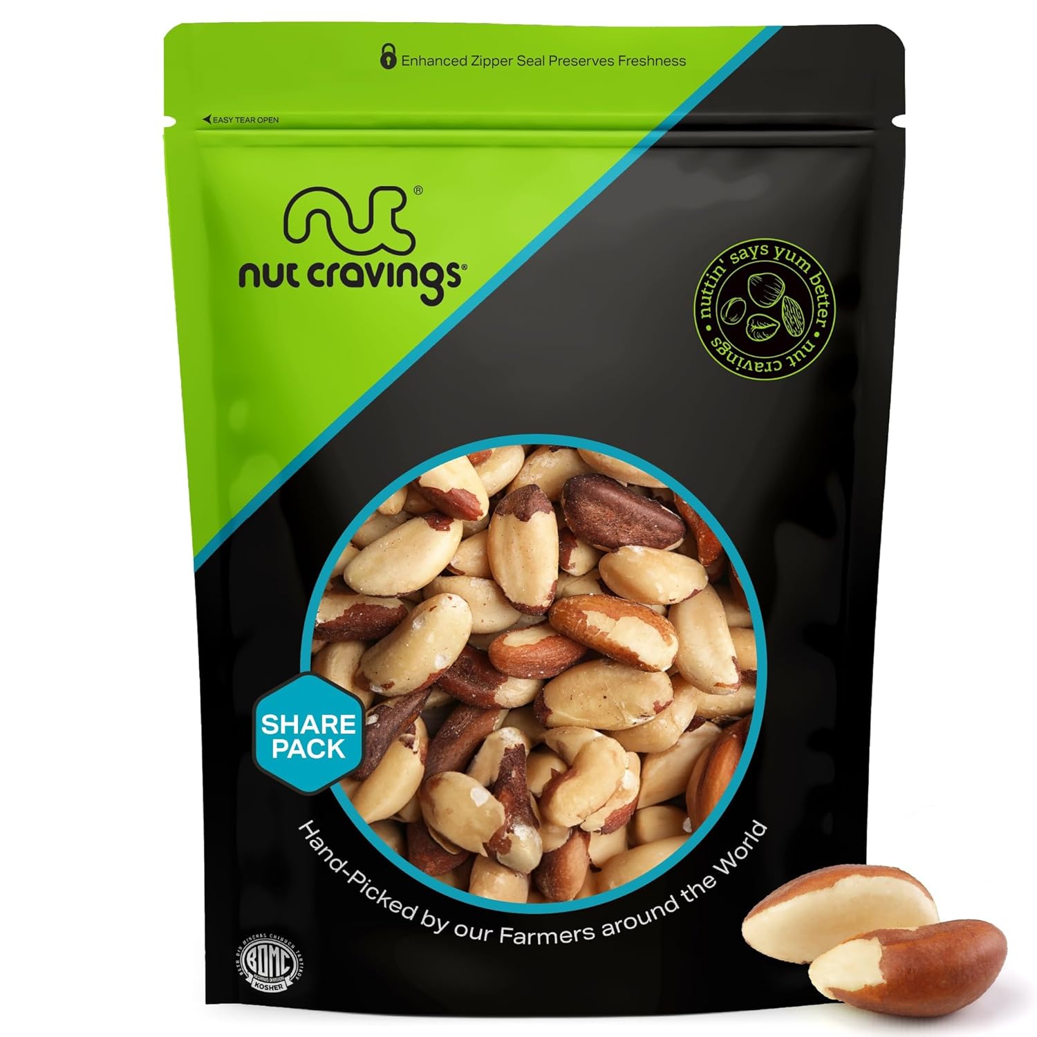 Raw Brazil Nuts, unsalted, no shell, whole, 16oz - 1 LB, packed fresh in resealable bag, kosher healthy snack