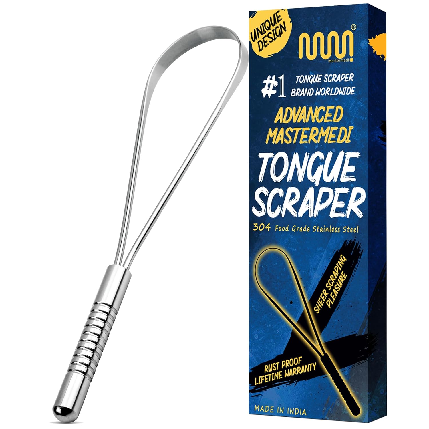 mastermedi 100 stainless steel tongue scraper for adults bad breath oral care