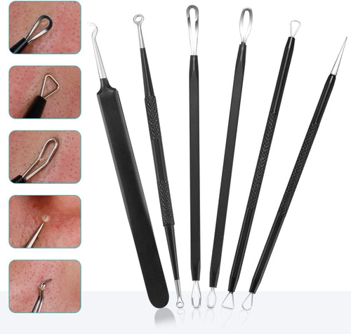 6-piece professional stainless steel blackhead remover pimple popper tool kit with ergonomic handle