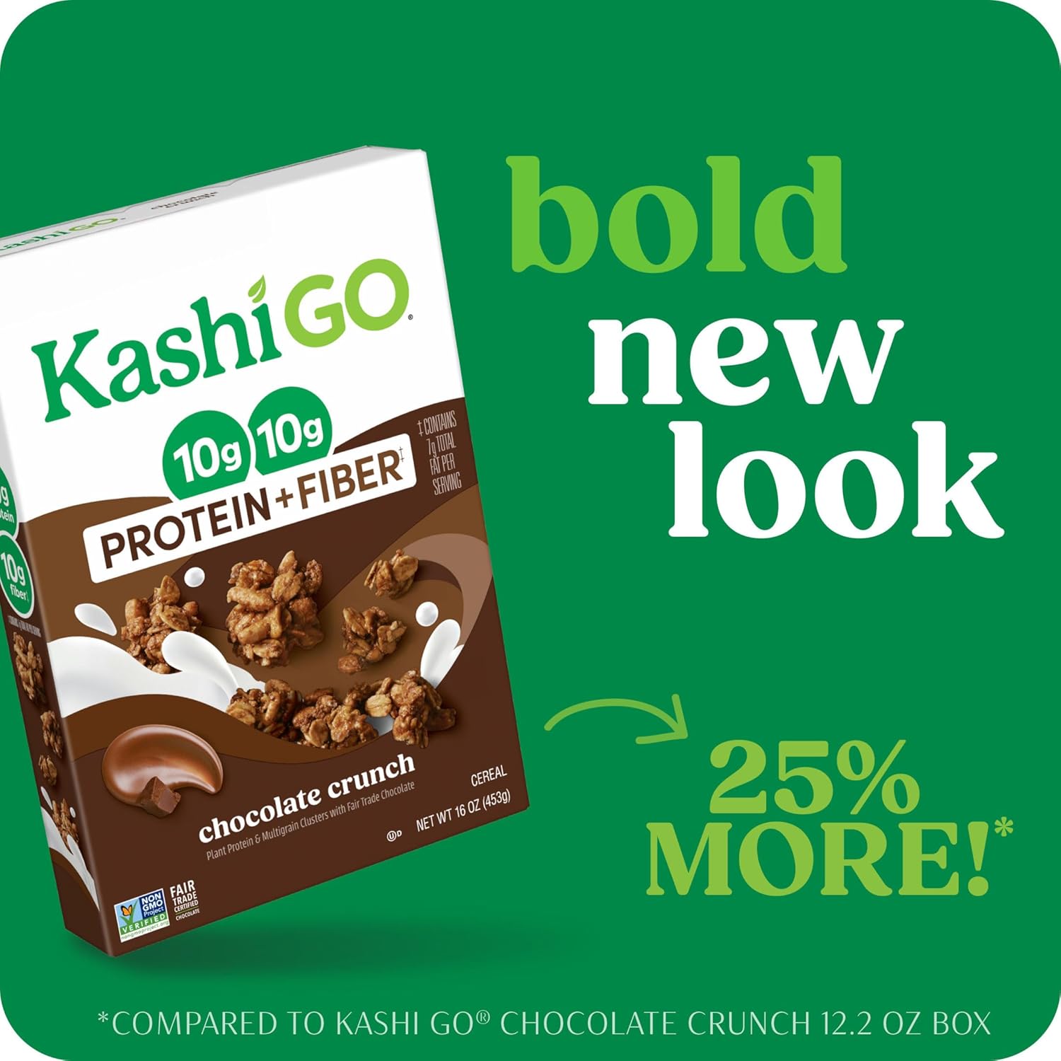 Kashi GO Protein Cereal, 10g Protein, 10g Fiber, Chocolate Crunch, 16oz Box, 1 Box