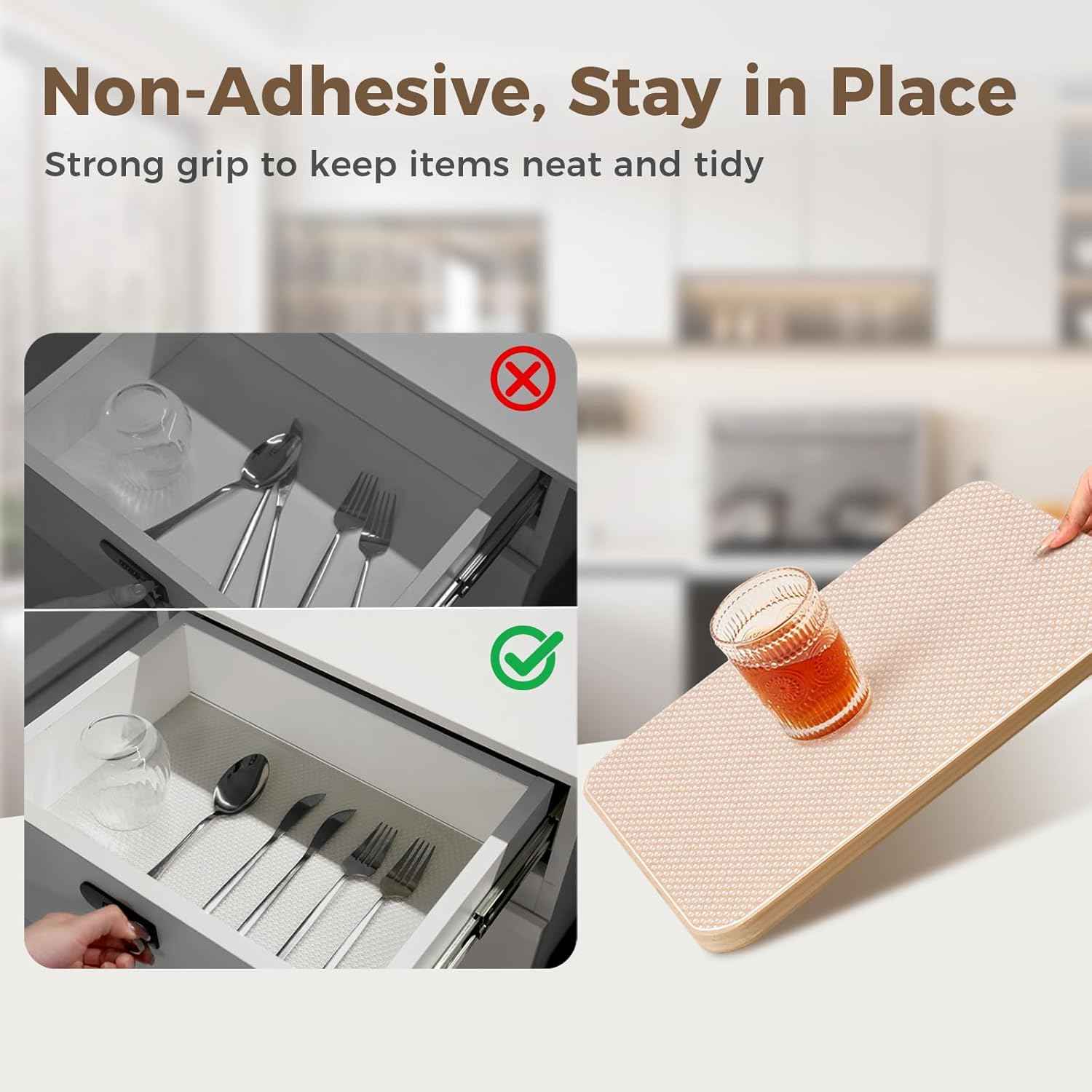 100% EVA Shelf Liner for Kitchen Cabinet, 24" x 360" Drawer Liners Non Adhesive Non Slip Waterproof Plastic Paper, Dresser Pantry Bathroom Refrigerator Protector, Clear