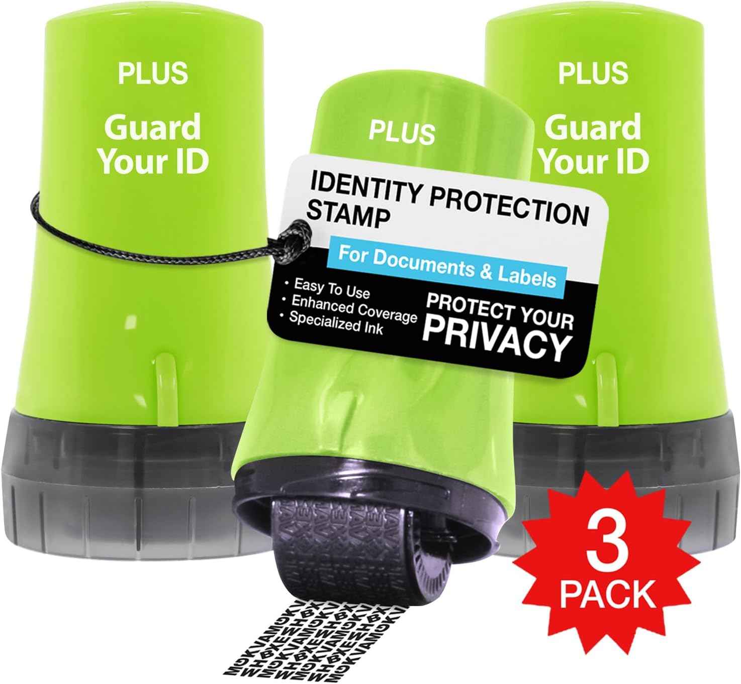 Guard Your ID Advanced 2.0 Roller 3-Pack for Identity Theft Protection, Confidential Security Stamp Mixed Color Kit (Turquoise, Green, White)