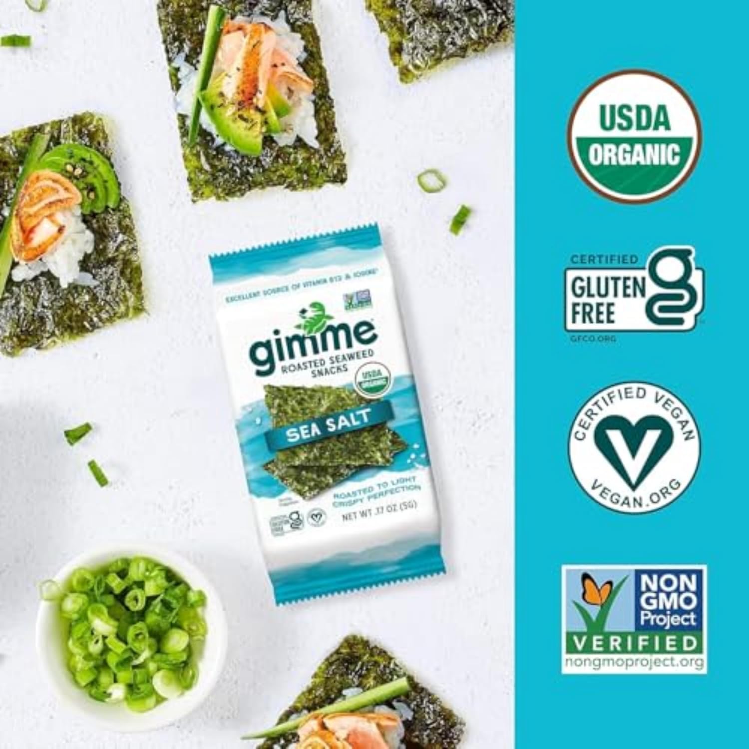 Gimme Seaweed Organic Roasted Seaweed Snacks Sea Salt 6 Count Keto Vegan Gluten-Free Healthy Snack