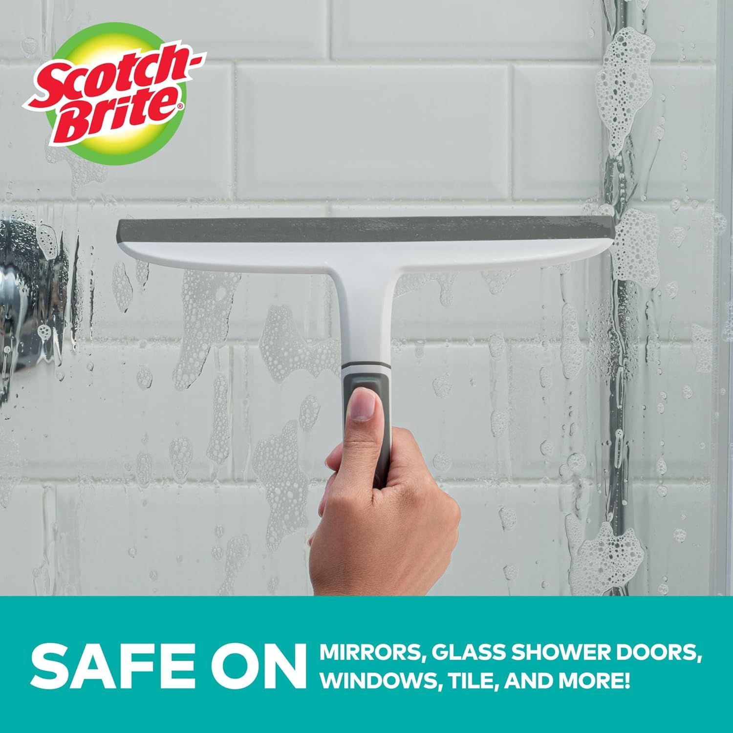 scotch-brite 10 inch dual blade streak-free squeegee all-purpose safe on mirrors glass shower doors windows sinks