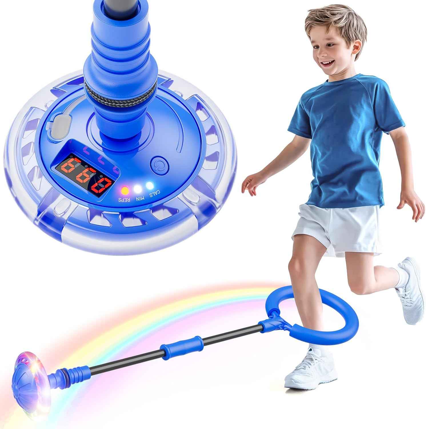 Flooyes Skip Ball for Kids, Ankle Skip Ball Toy with Counter, Timer and Cal Calculator, Girl Birthday Gifts for Age 6 7 8 9 10+, Rechargeable Colorful Flash Wheel Skip Ball for Girls Women