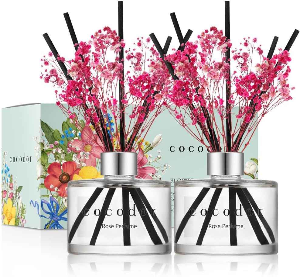 COCODOR Reed Diffuser Set with Preserved Baby's Breath with Sticks/April Breeze / 6.7oz / Scent Fragrance Oil Diffuser for Bedroom Bathroom Home Décor