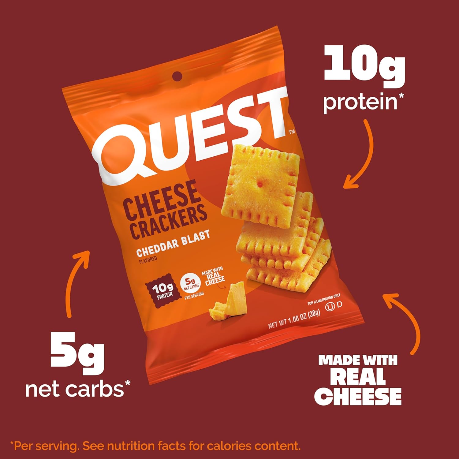 quest nutrition cheddar blast cheese crackers high protein snack 10g protein 5g net carbs 12 packs