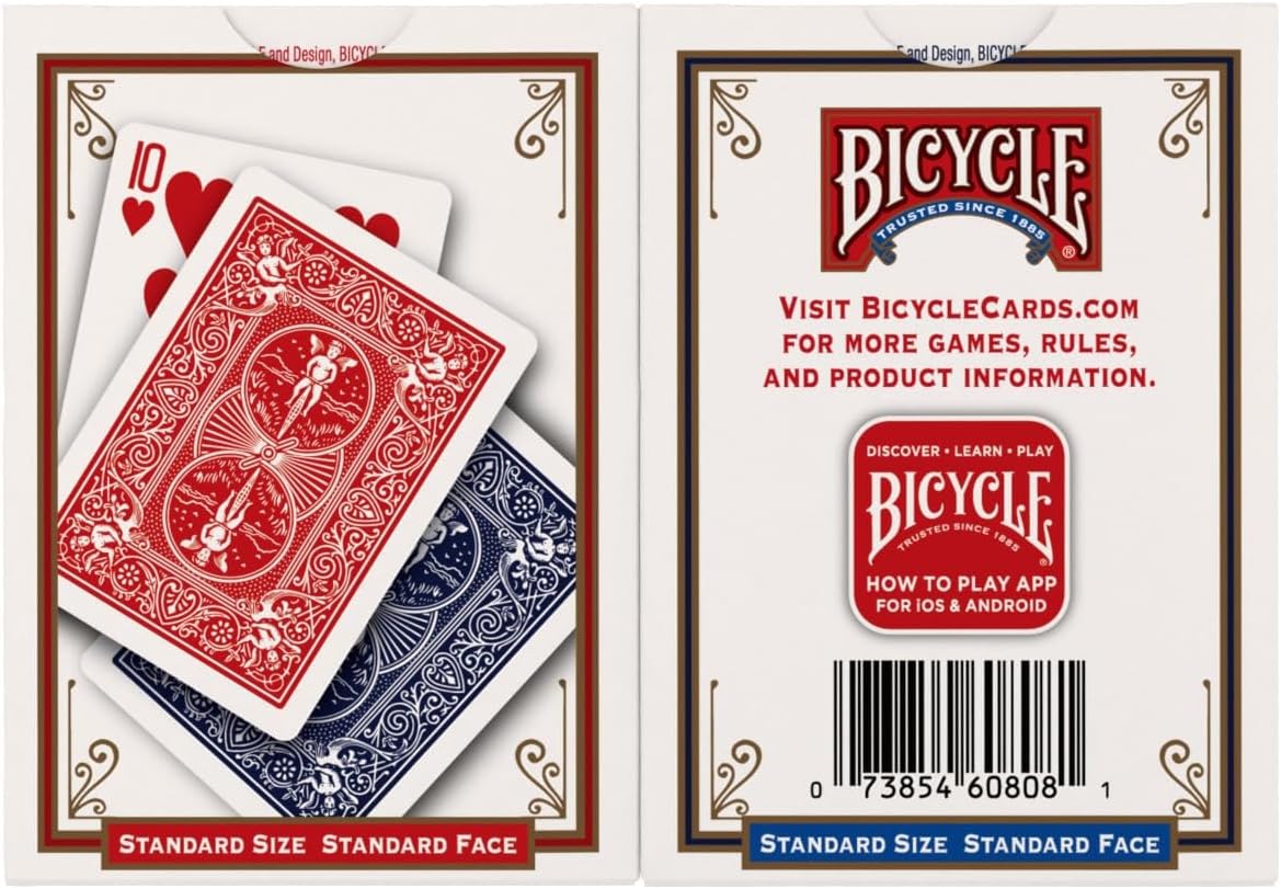 Bicycle Standard Playing Cards, Standard Poker Size Deck of Cards, Red & Blue (2 Pack), Classic Cards for Poker, Blackjack, Family Game Night & Card Games, Fun for All Ages