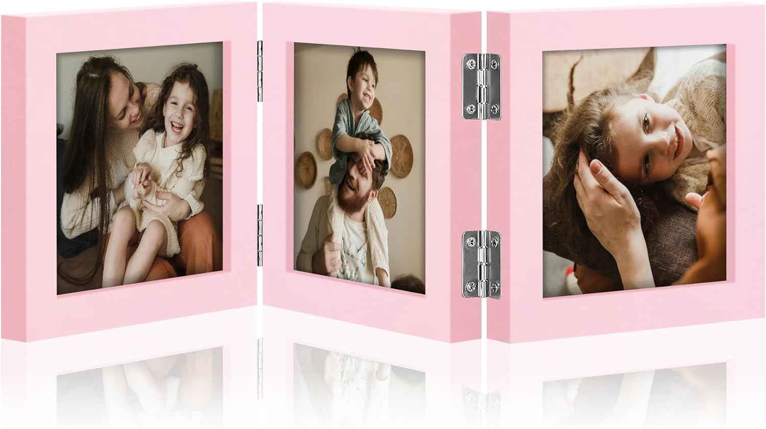 decorUhome Triple 4x6 Picture Frame Vertical, Engineered Wood Trifold Photo Frame with Plexiglass for Tabletop Display, 4x6, Black