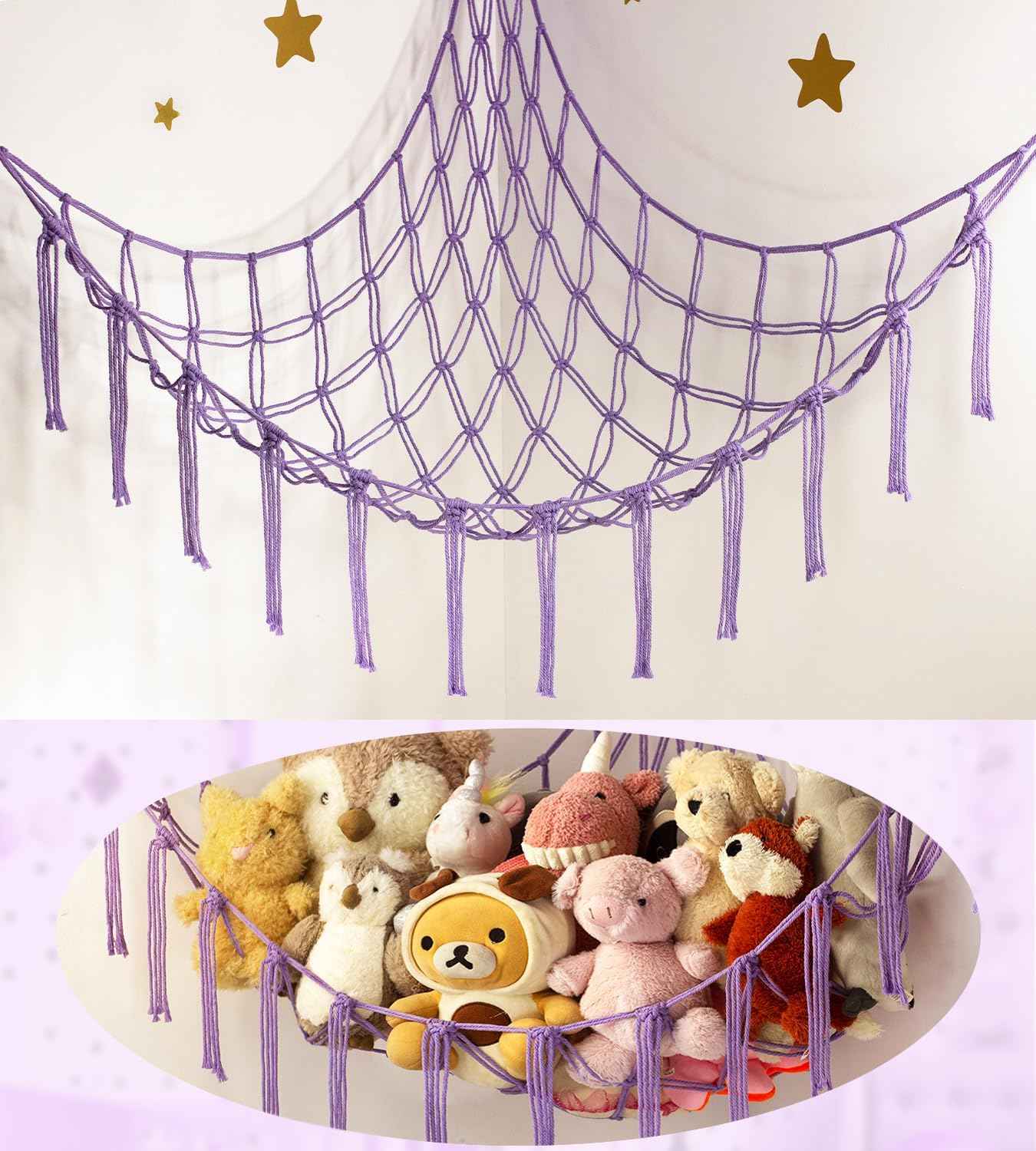 Stuffed Animal Hammock Corner Storage Net Cute Preppy Trendy Stuff Gifts for Teen Girls Baby Room Living Room House Wall Nursery Decor Rainbow Color Colorful Unicorn Hanging Organizers Organization
