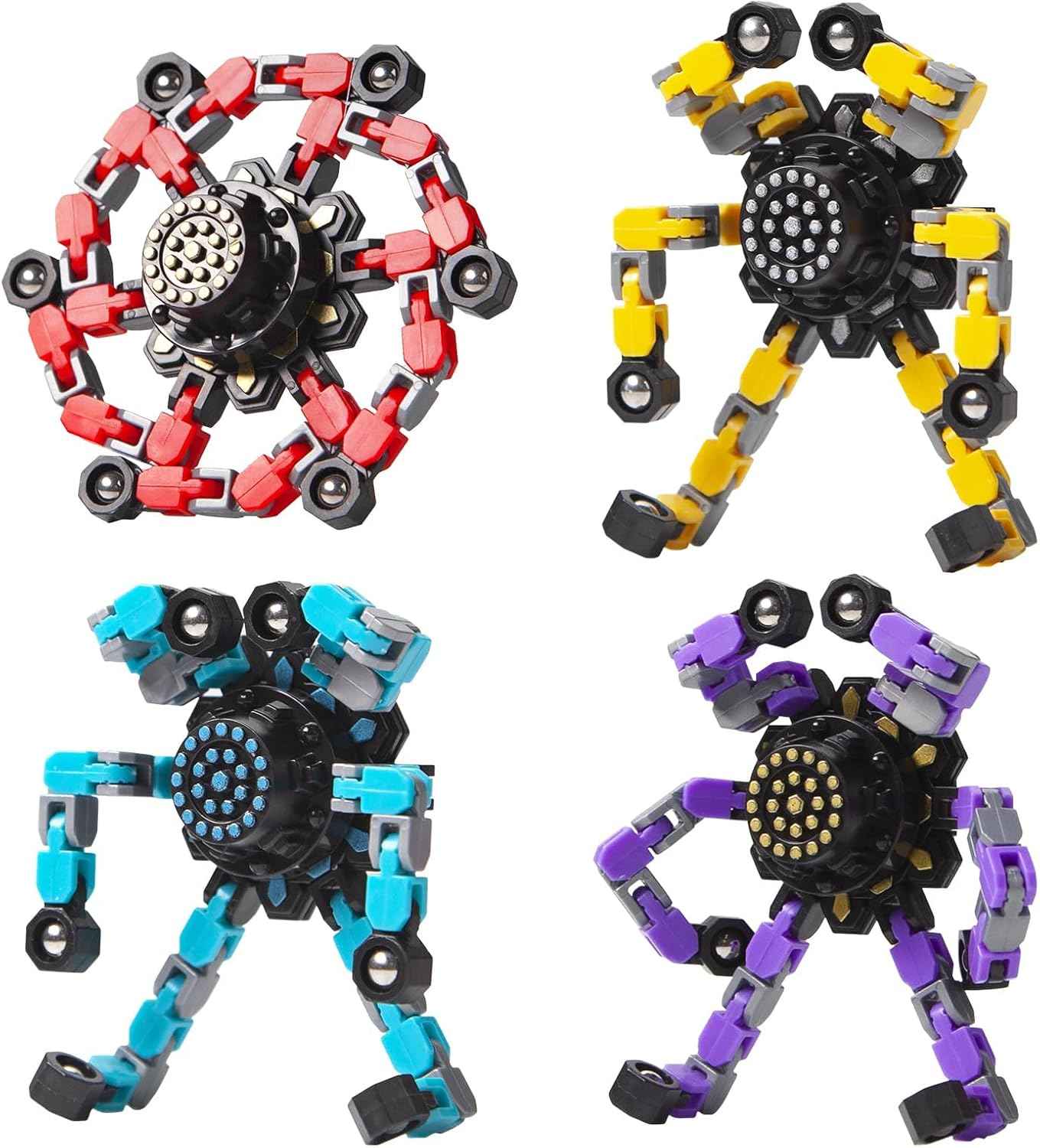 Valentines Day Gifts Transformable Fidget Spinners Toys 4 Pcs for Kids and Adults Stress Relief Sensory Toys for Boys and Girls Age 8-13 Fingertip Gyros Easter Basket Stuffers for Teens