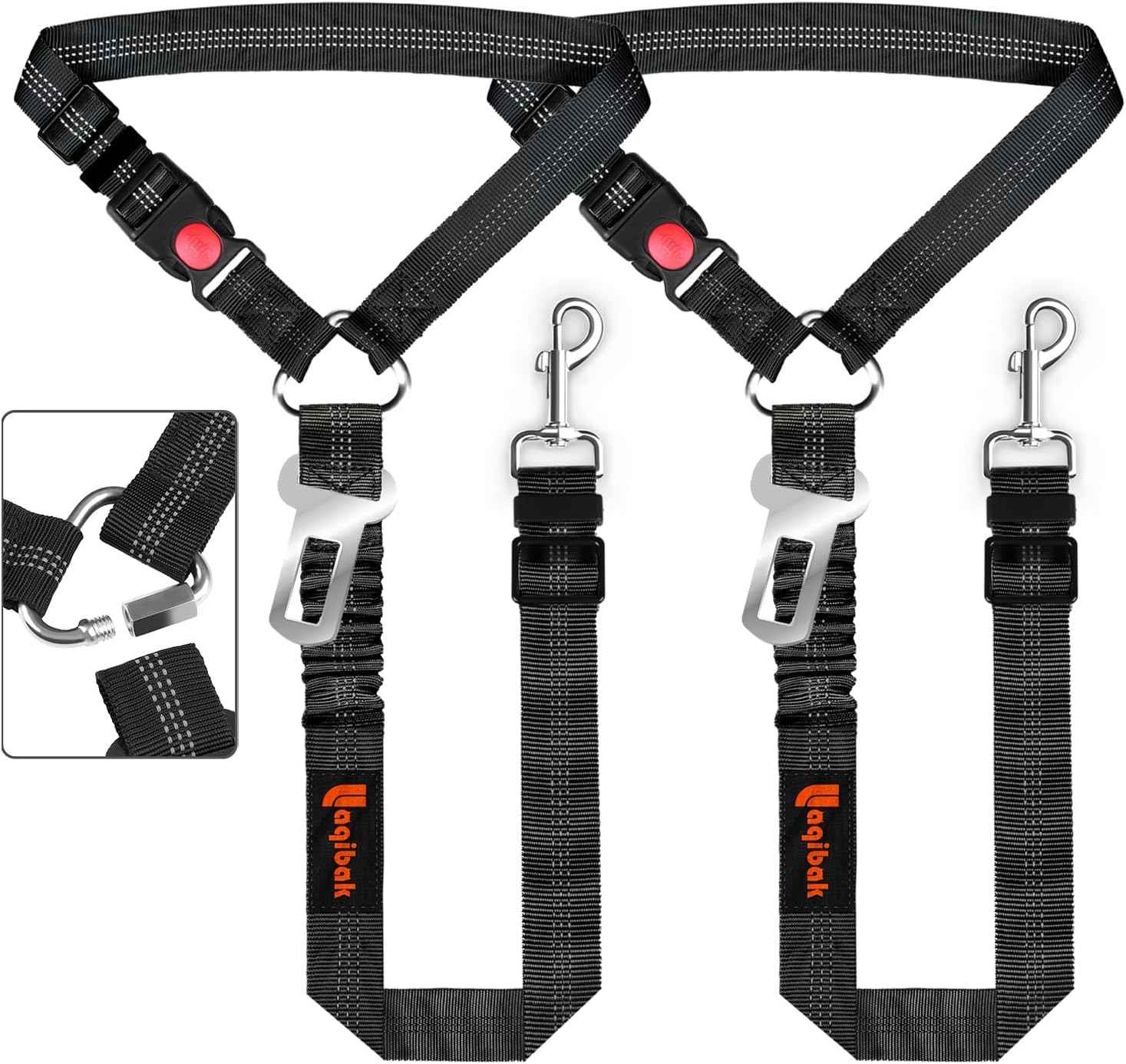 Removable Dog Seat Belt Harness for Car, 3 in 1 Pet Dog Car Seatbelt Leash, Retractable Restraint Secures to Vehicle Headrest & Adjustable Reflective Bungee Dog Seatbelt Tether, Blue and Black