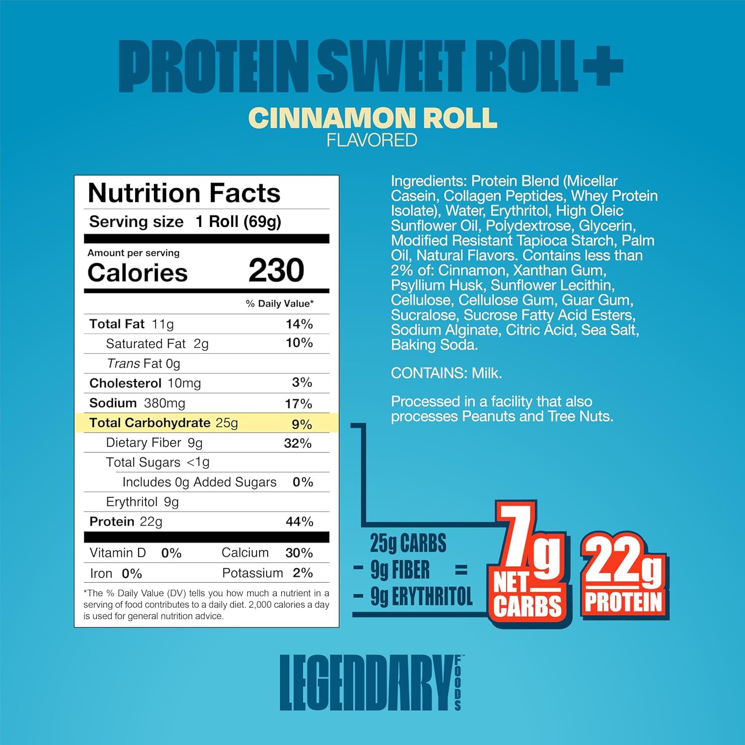 Legendary Foods Gluten-Free, Low Carb Cinnamon Roll Protein Bars, 22g Protein, 10-Pack