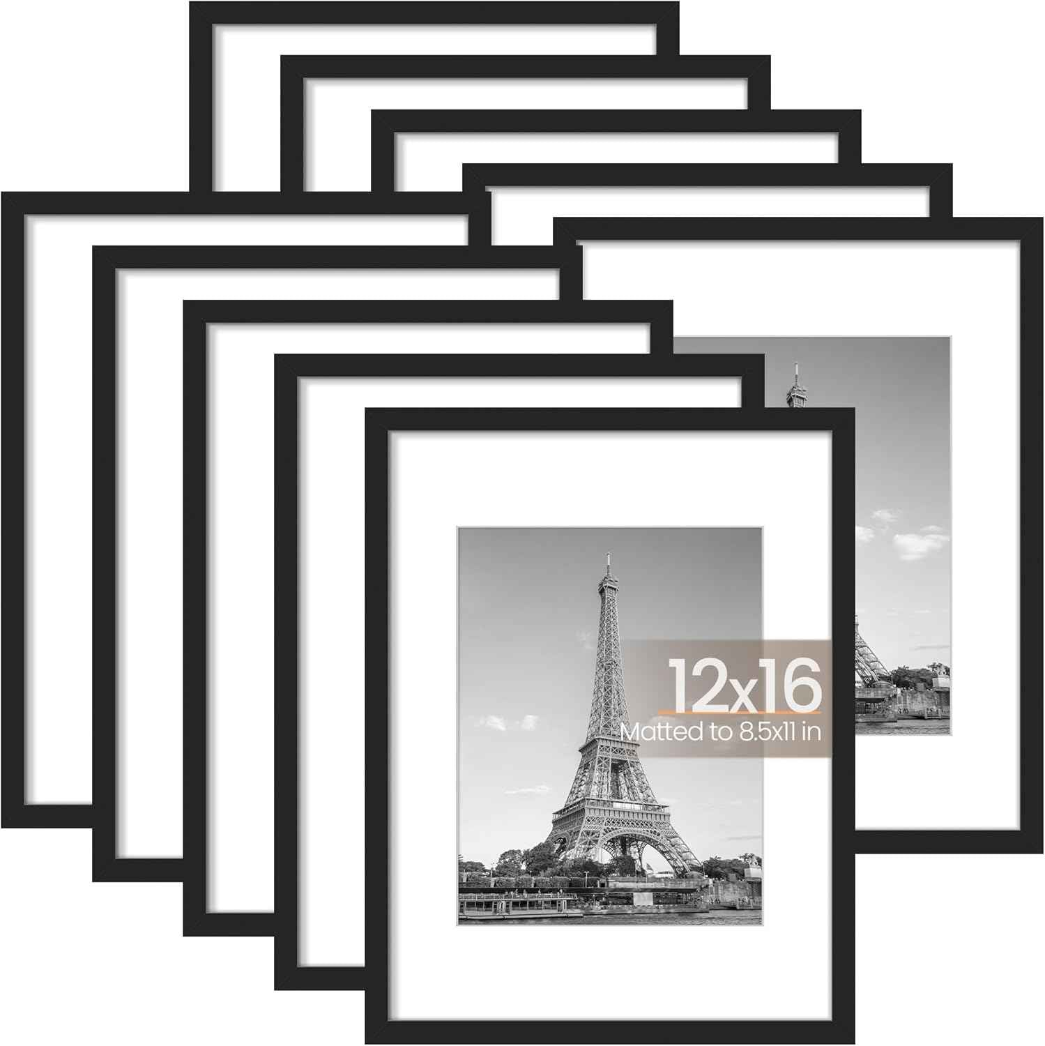 upsimples 5x7 Picture Frame Set of 10, Display Pictures 4x6 with Mat or 5x7 Without, Multi Photo Frames Collage for Wall or Tabletop Display, Black