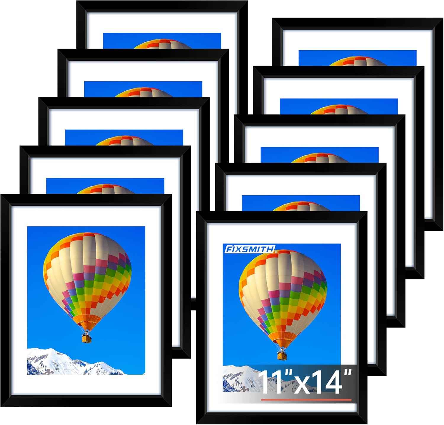 FIXSMITH 8x10 Picture Frame Set of 2, Photo Frame with HD Plexiglass, Display Pictures 5x7 with Mat or 8x10 Without Mat Multi Picture Frames Collage for Tabletop or Wall Display, Black
