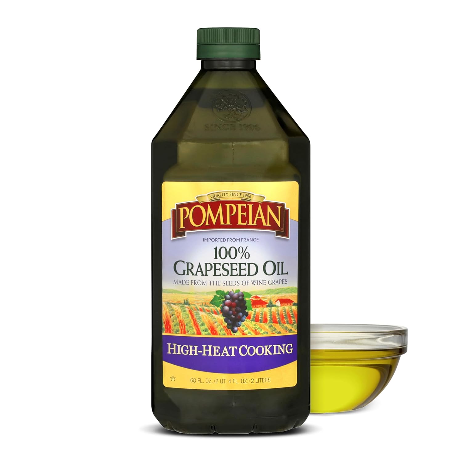 Pompeian 68 fl oz 100% Grapeseed Oil, Non-GMO, Gluten-Free, Kosher, Light and Subtle Flavor