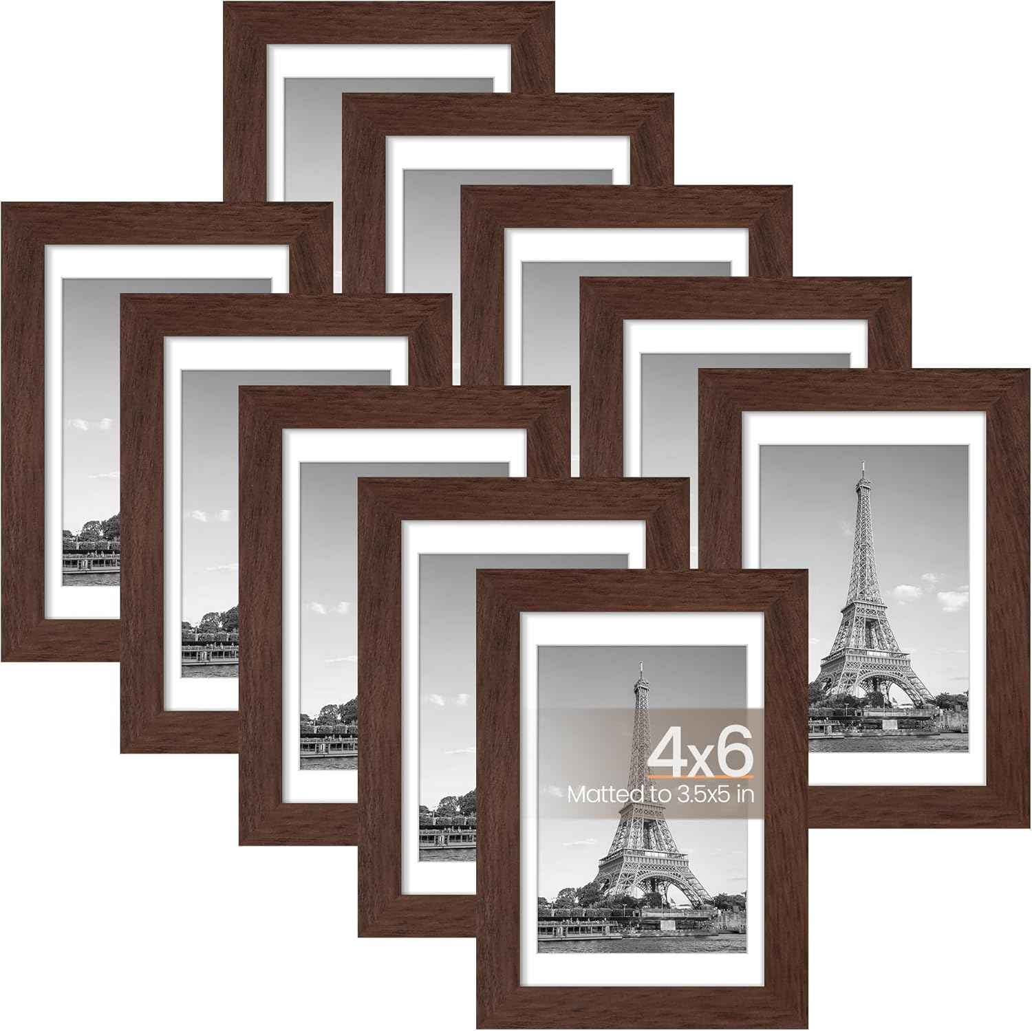 upsimples 5x7 Picture Frame Set of 10, Display Pictures 4x6 with Mat or 5x7 Without, Multi Photo Frames Collage for Wall or Tabletop Display, Black