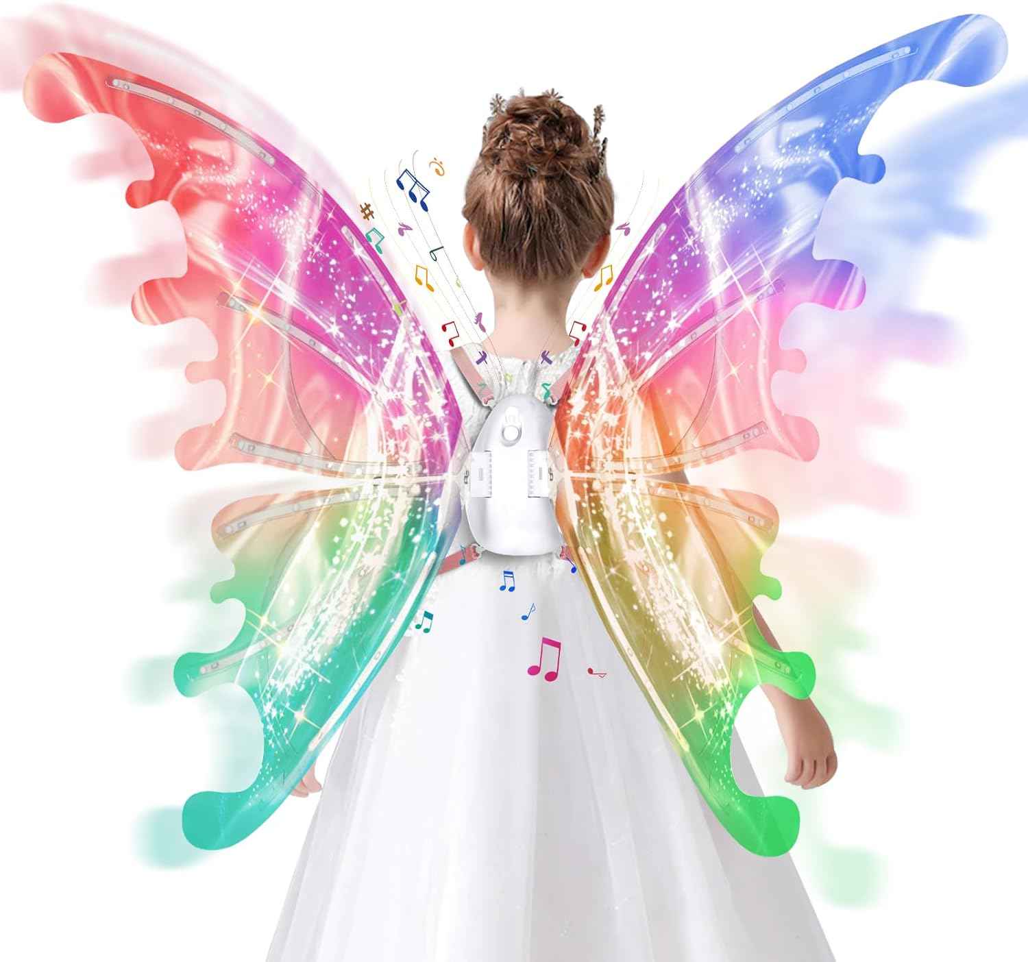 maysida Electric Fairy Wings for Girls, Light Up Moving Butterfly Wings with LED Lights and Music, Toy for Kids as Halloween Valentine Birthday Christmas Party Costume Princess Cosplay Dress Up Gift