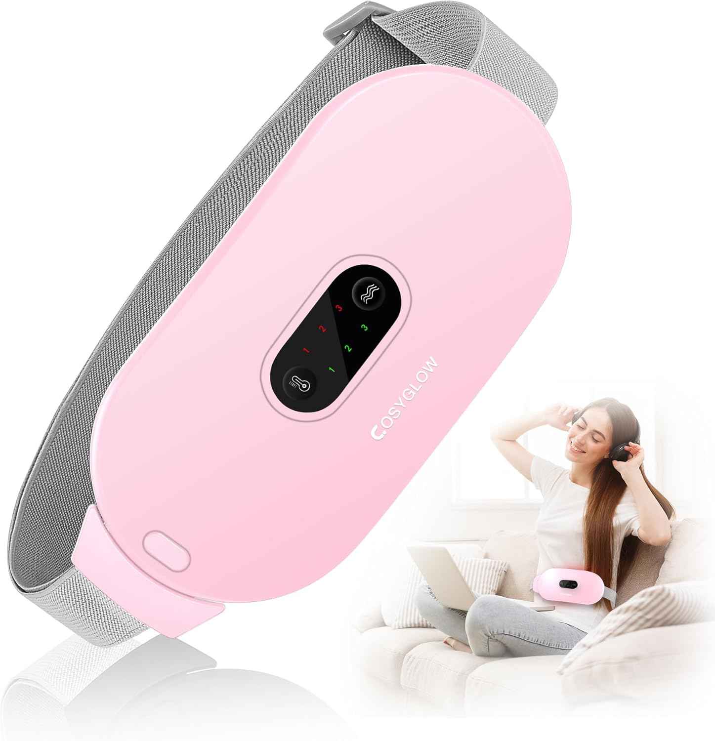 Portable Cordless Heating Pad Cramps:COSYGLOW 6 Heat Levels 6 Massage Modes, 3S Fast Heating,Period Menstrual Electric Heating Pad for Back Pain Relief,Gifts for Women and Girls(Black)