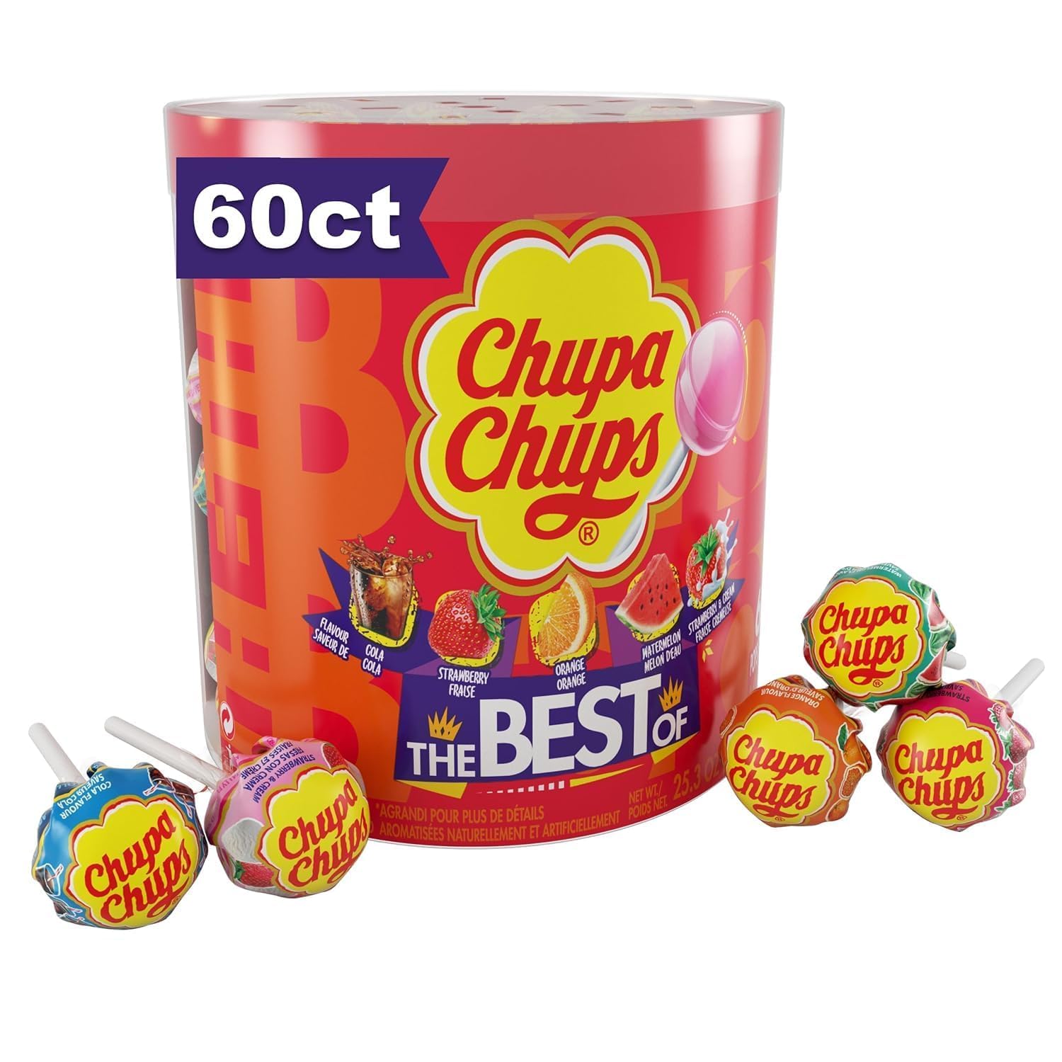 Chupa Chups 'Best Of' Lollipop Assortment, 5 Flavors, Individually Wrapped for Kids and Parties