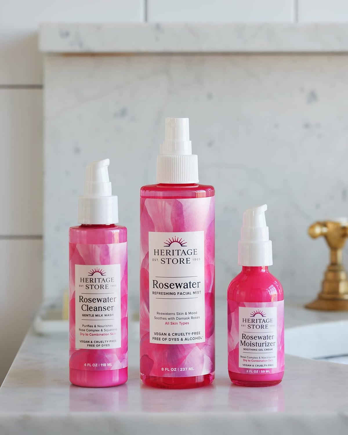 heritage store rosewater 12oz facial mist for glowing skin all skin types vegan cruelty free