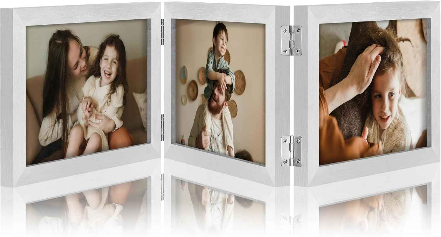 decorUhome Triple 4x6 Picture Frame Vertical, Engineered Wood Trifold Photo Frame with Plexiglass for Tabletop Display, 4x6, Black