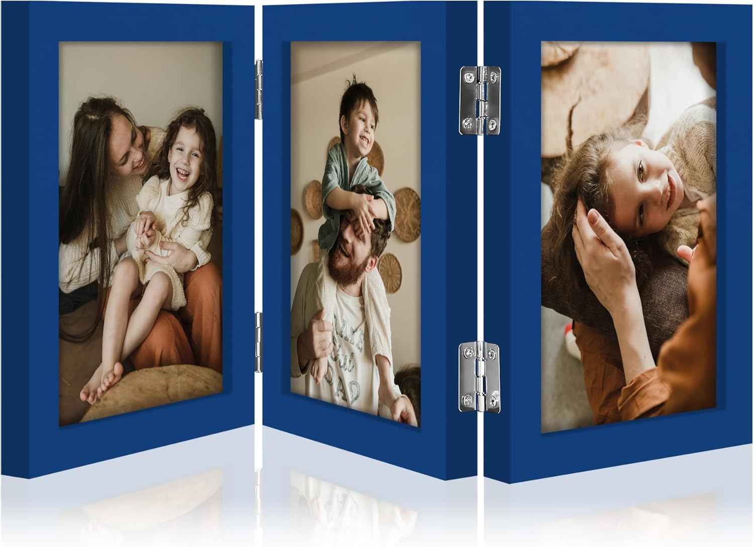 decorUhome Triple 4x6 Picture Frame Vertical, Engineered Wood Trifold Photo Frame with Plexiglass for Tabletop Display, 4x6, Black