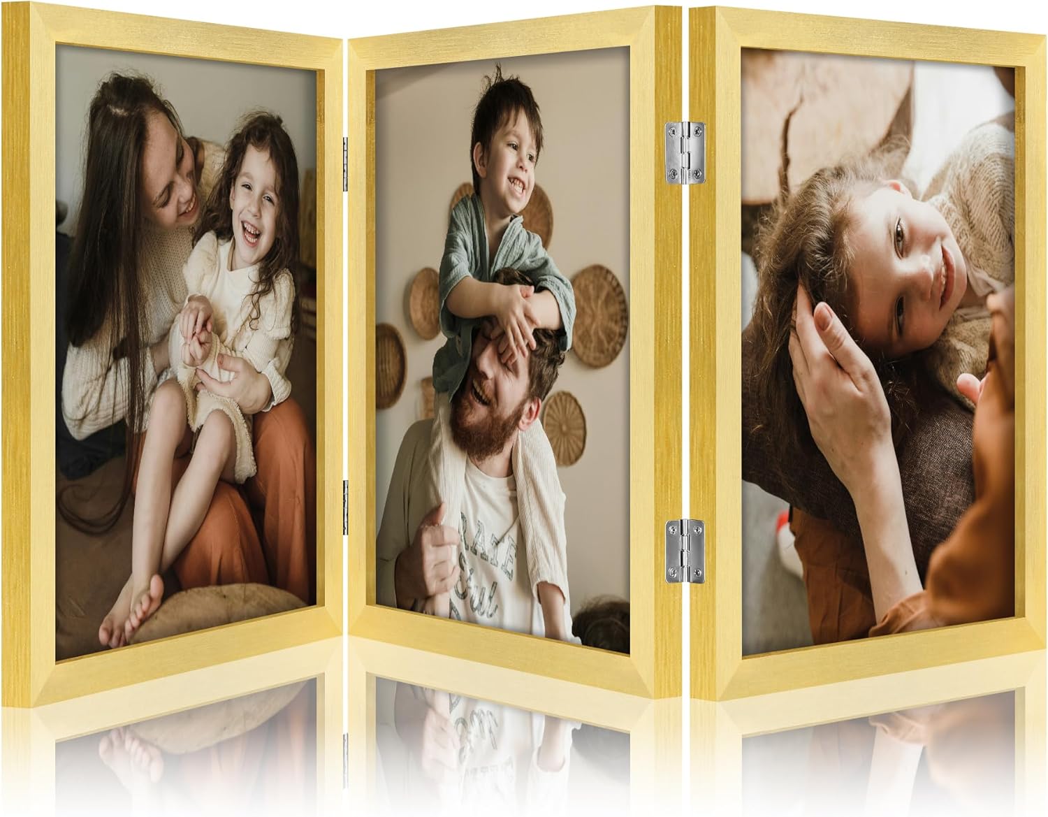 decorUhome Engineered Wood Trifold 4x6 Photo Frame with Plexiglass for Tabletop Display, Black, 3-Picture Frame