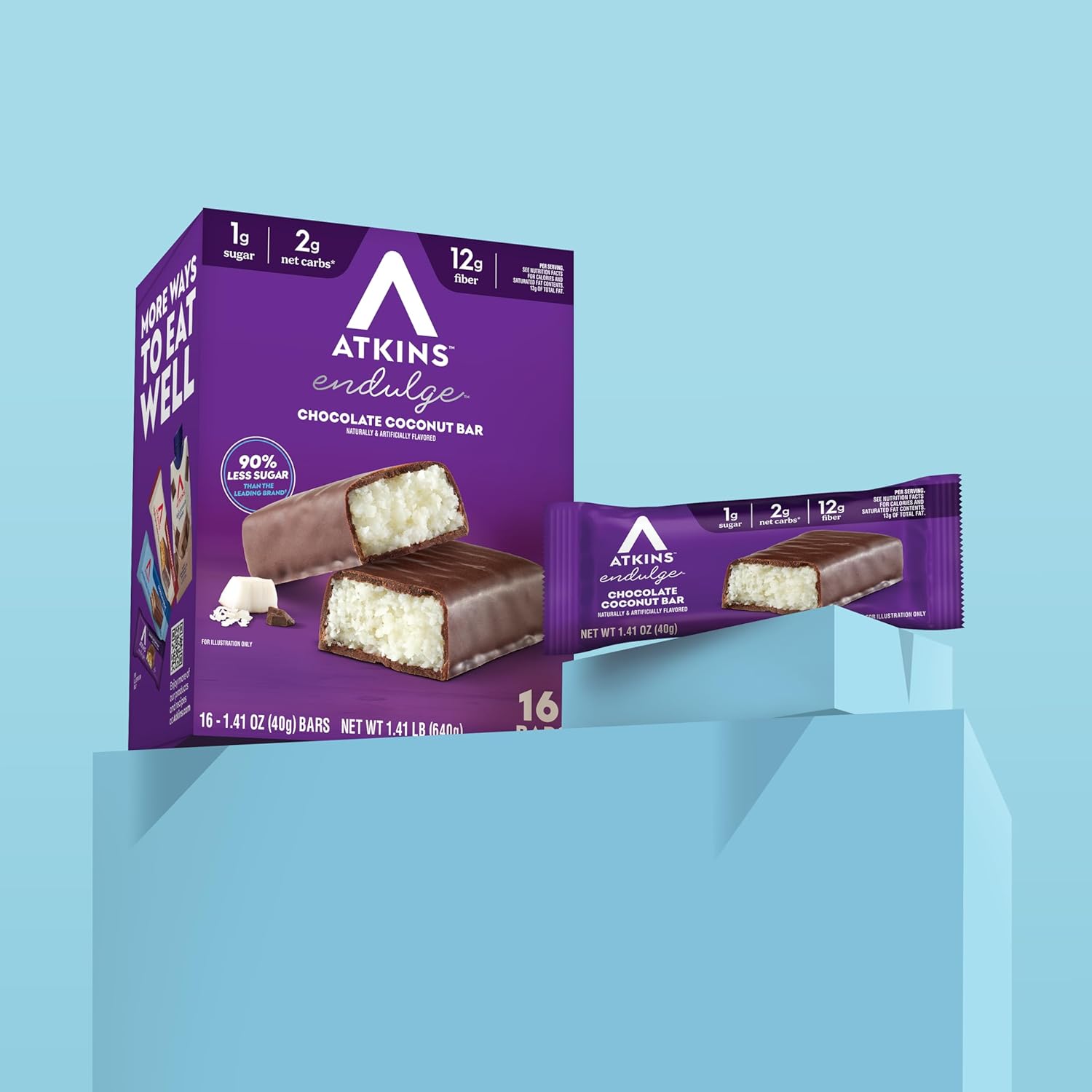 atkins endulge chocolate coconut flavored snack bar 16 count keto friendly low sugar