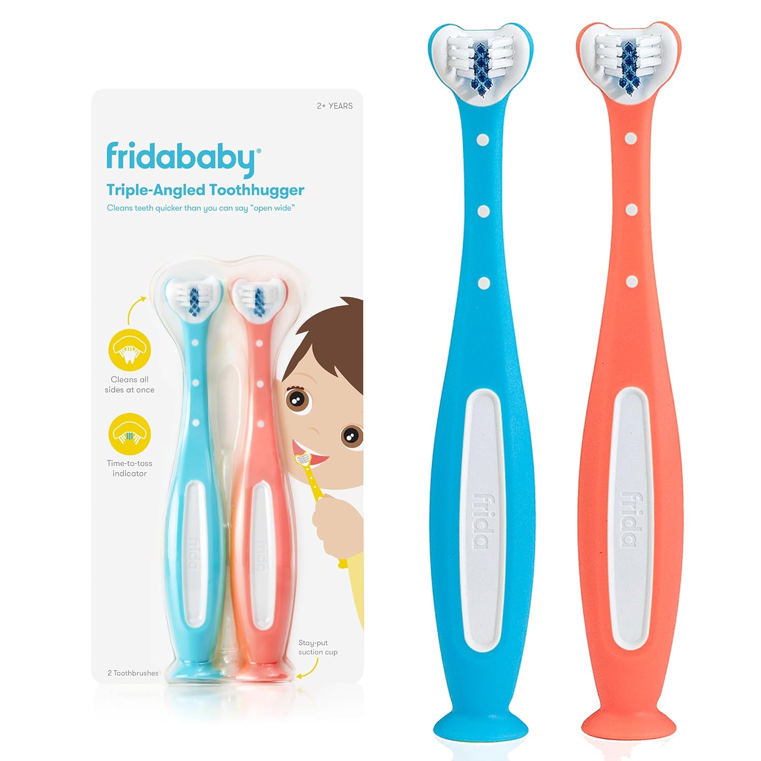 Frida Baby triple-angle toothhugger training toddler toothbrush blue 2 years and up for kids