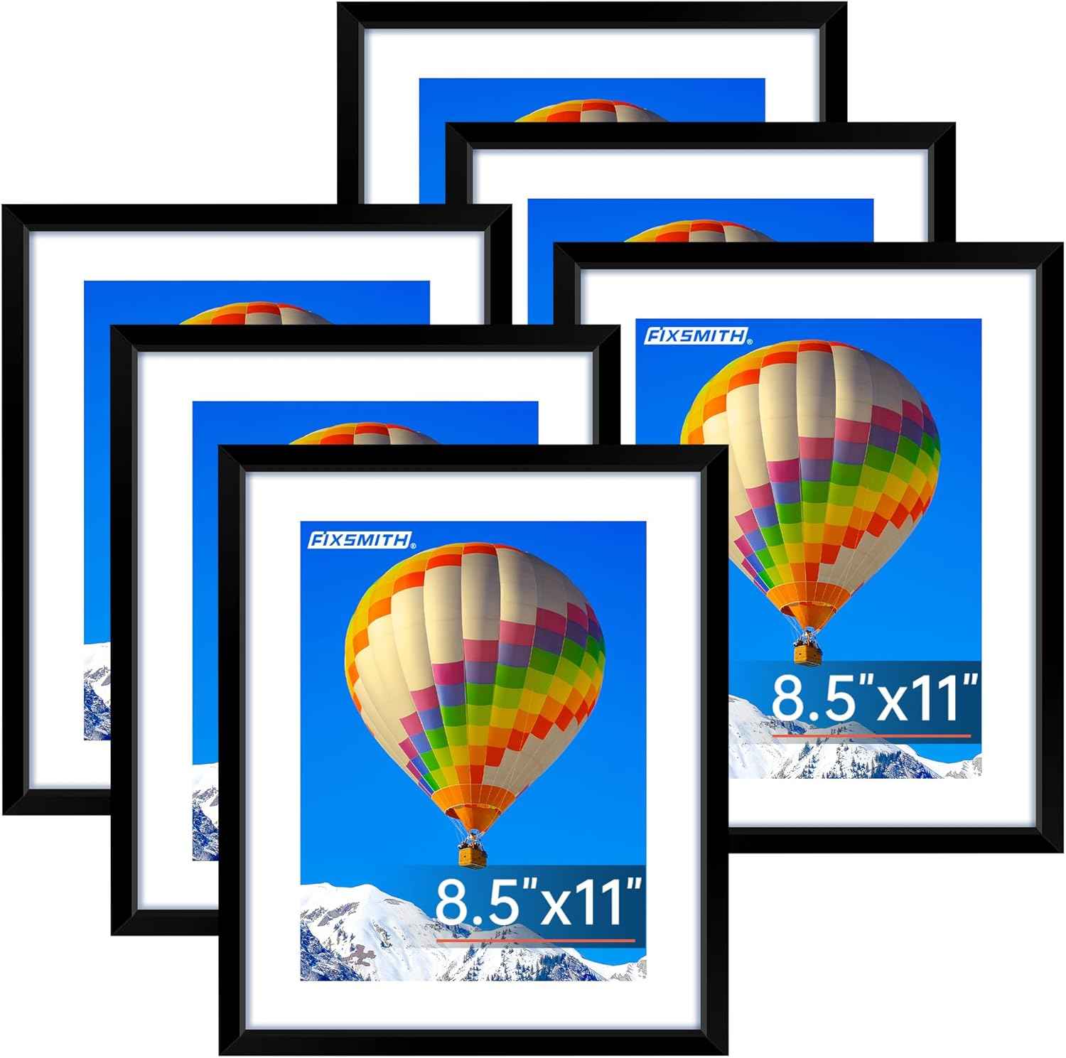 FIXSMITH 8x10 Picture Frame Set of 2, Photo Frame with HD Plexiglass, Display Pictures 5x7 with Mat or 8x10 Without Mat Multi Picture Frames Collage for Tabletop or Wall Display, Black