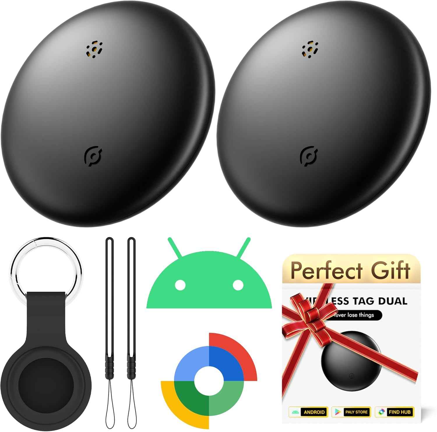 Air Tracker Tags 4 Pack for Android with Case- Bluetooth GPS Tracker Item Finder for Key, Wallet, Luggage - Works with Google Find Hub, IP66 Waterproof, Smart Tag for Android & Samsung Phones(Black)