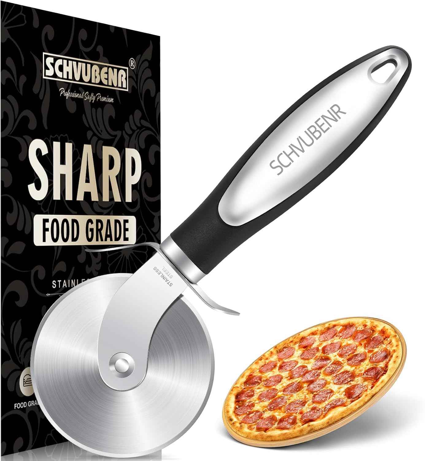 SCHVUBENR Premium Pizza Cutter Wheel - Ultra Sharp Stainless Steel Pizza Slicer with Non-Slip Soft Grip Handle - Multi-Purpose Cutter for Pizza, Dough & Pastry - Dishwasher Safe, Easy to Clean - Blue