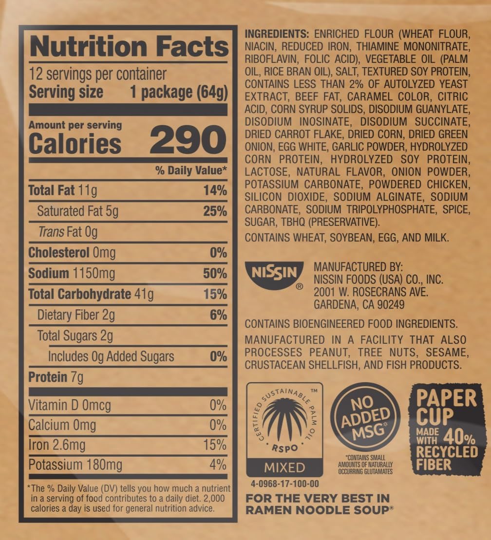 nissin cup noodles beef flavor microwaveable paper cups instant ramen pack of 12