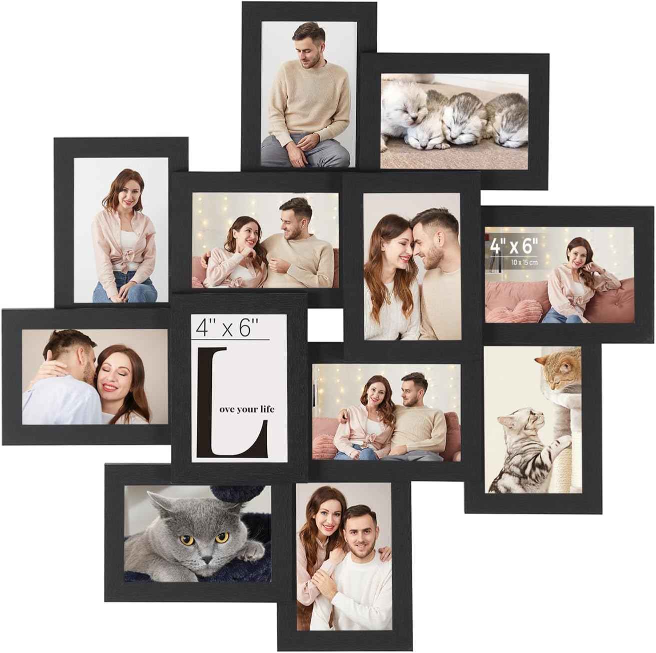 SONGMICS 4x6 Collage Picture Frames, 12-Pack Photo Collage Frame for Wall Decor, Glass Front, Assembly Required, Christmas Gift, Rustic Brown URPF022X01