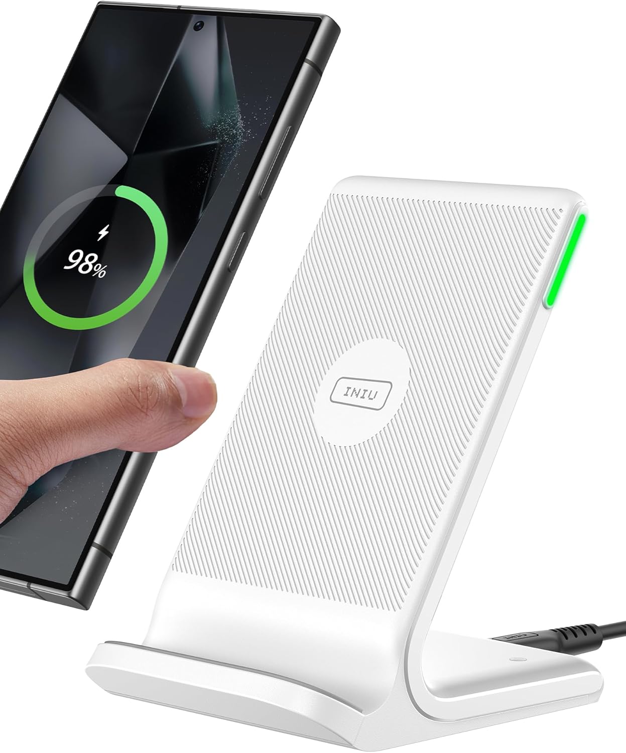 INIU Wireless Charger, 15W Fast Qi Certified Wireless Charging Station with Sleep-Friendly Adaptive Light Compatible with iPhone 16 15 14 13 Pro XS 8 Plus Samsung Galaxy S25 S24 S23 Note 20 Google etc - Rayz Mart