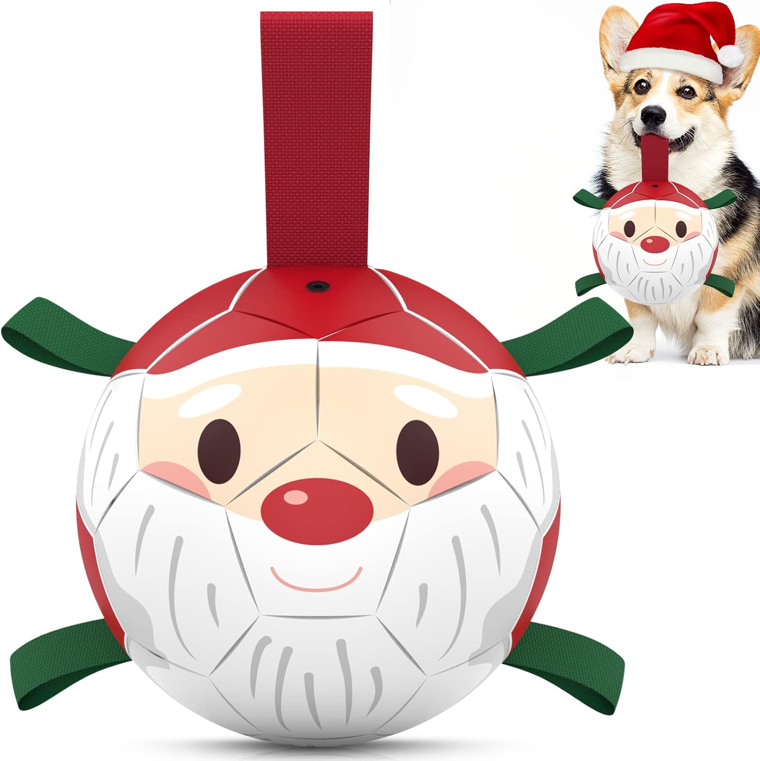 Qdan dog toys 6 inch world cup dog soccer ball with straps for small medium pet outdoor play