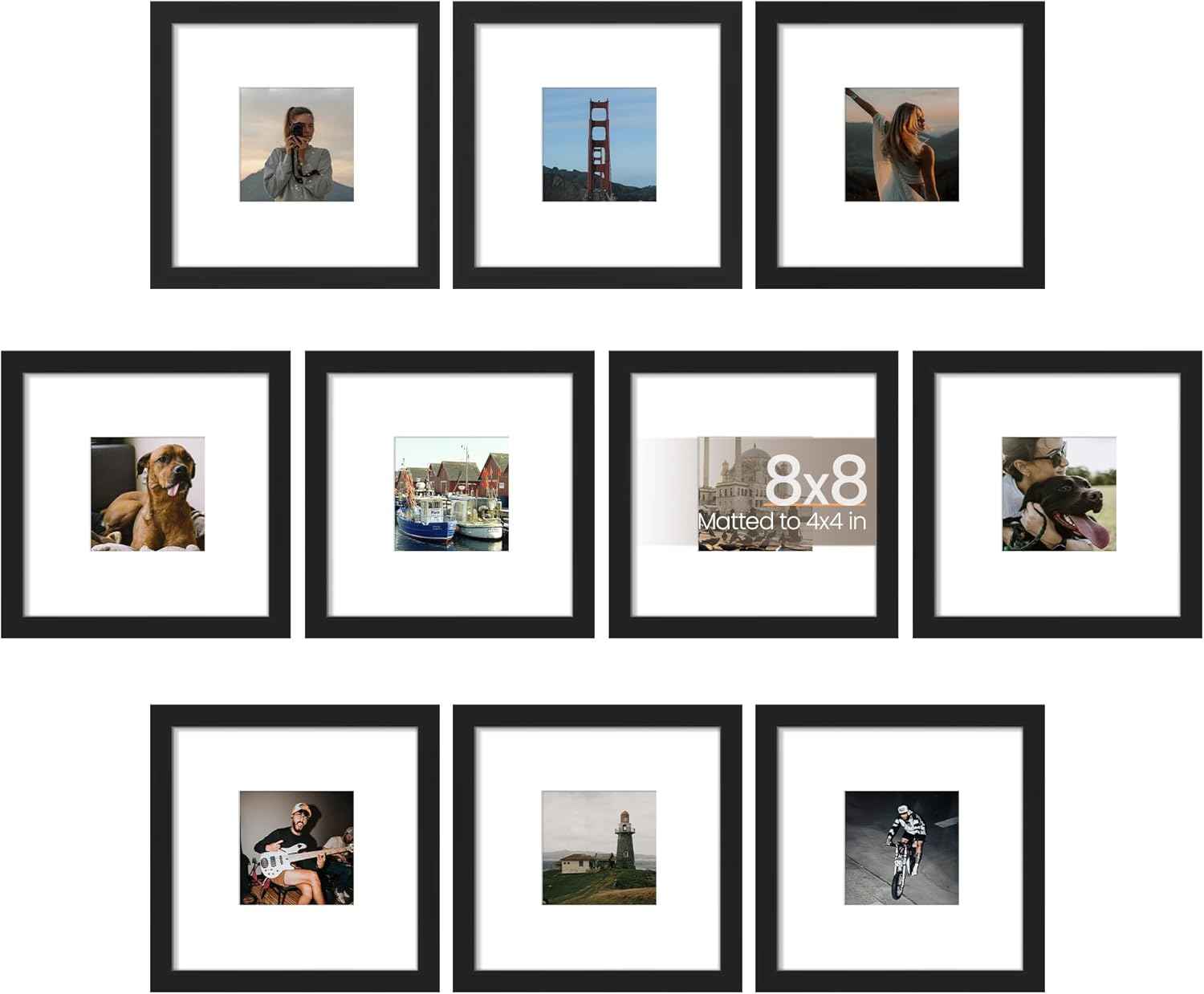 upsimples 5x7 Picture Frame Set of 10, Display Pictures 4x6 with Mat or 5x7 Without, Multi Photo Frames Collage for Wall or Tabletop Display, Black